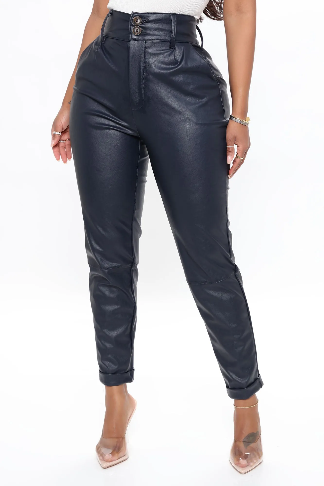 5 O'Clock Faux Leather Pant - Navy