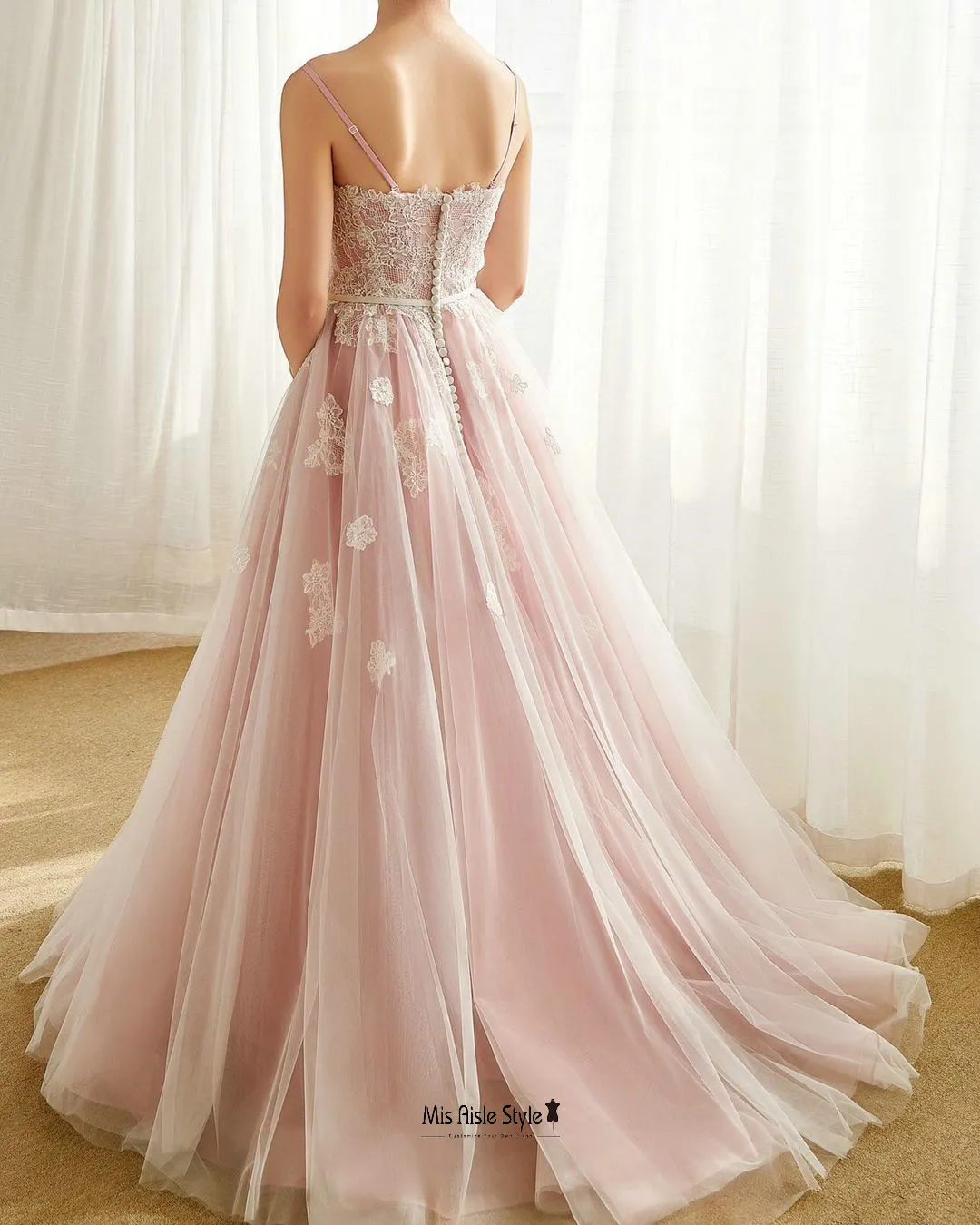A line Spaghetti Straps Blue Wedding Dress