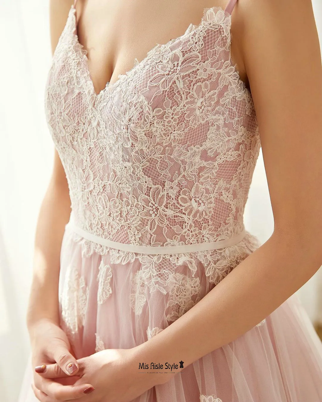 A line Spaghetti Straps Blue Wedding Dress