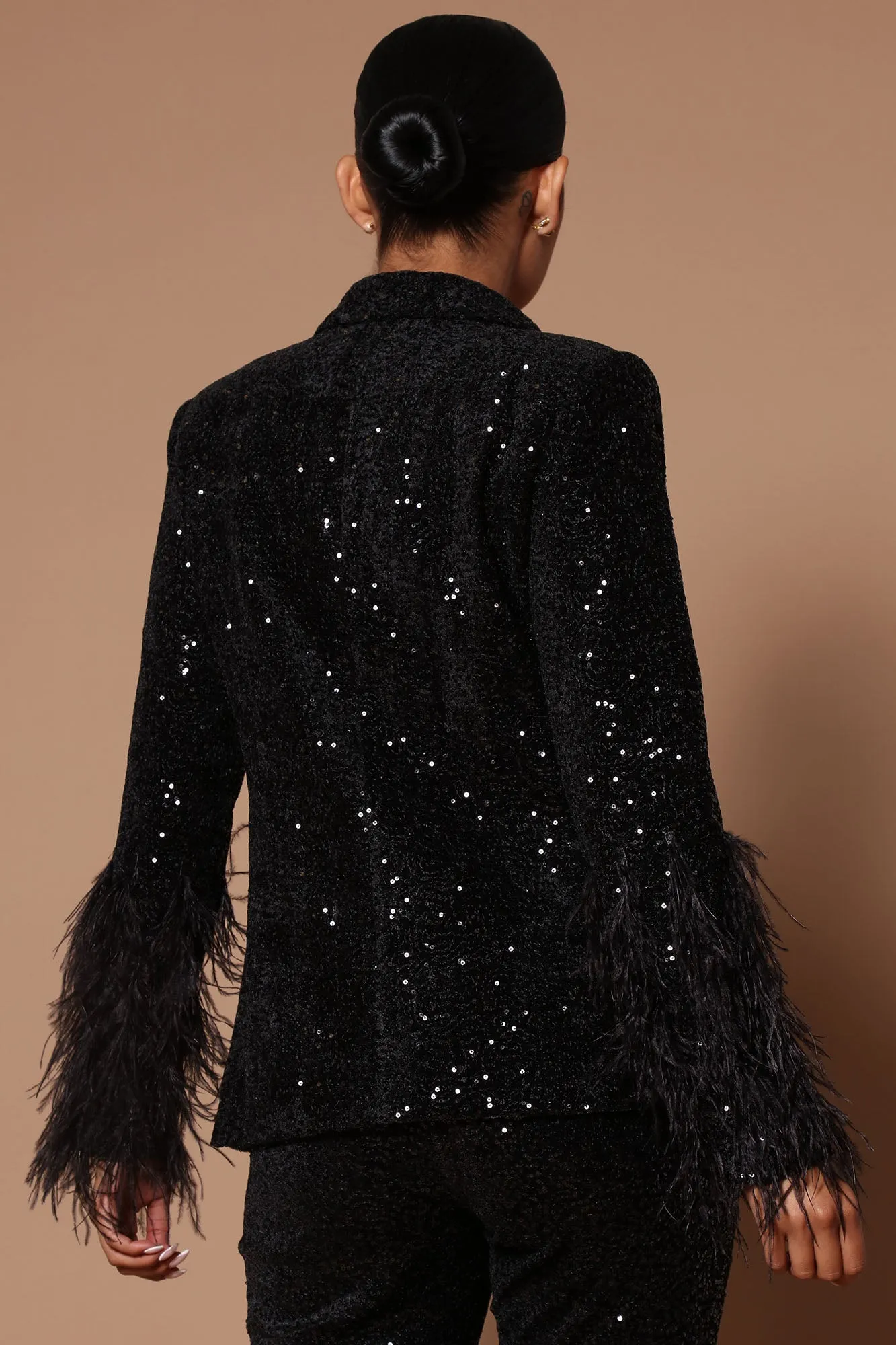 Anita Sequin Feather Trim Blazer - Black
