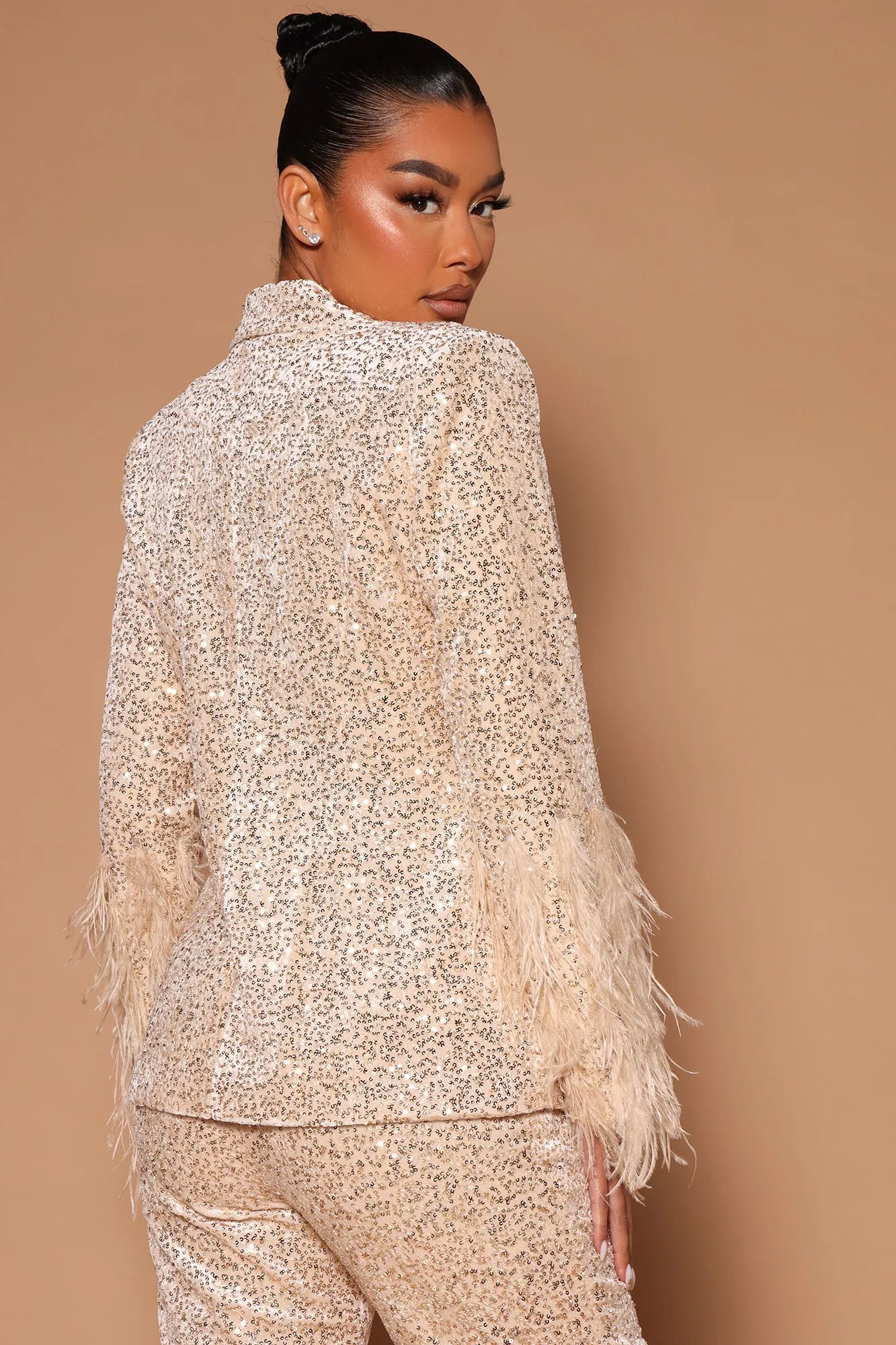 Anita Sequin Feather Trim Blazer - Cream