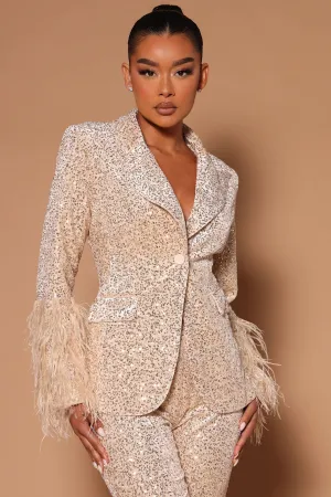 Anita Sequin Feather Trim Blazer - Cream