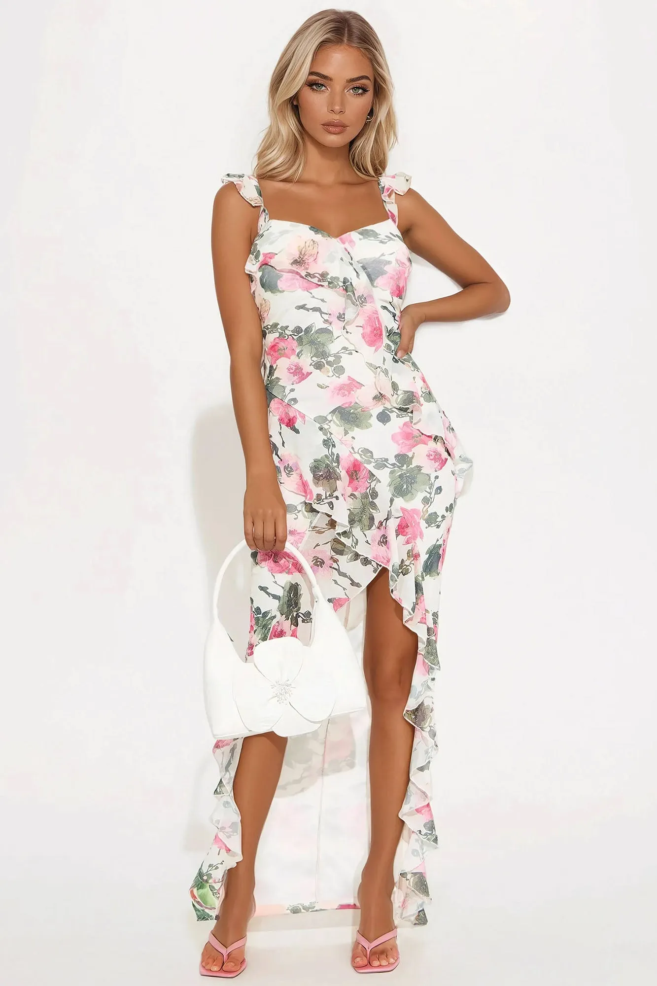 Ashley Floral Mesh Maxi Dress - Cream/combo