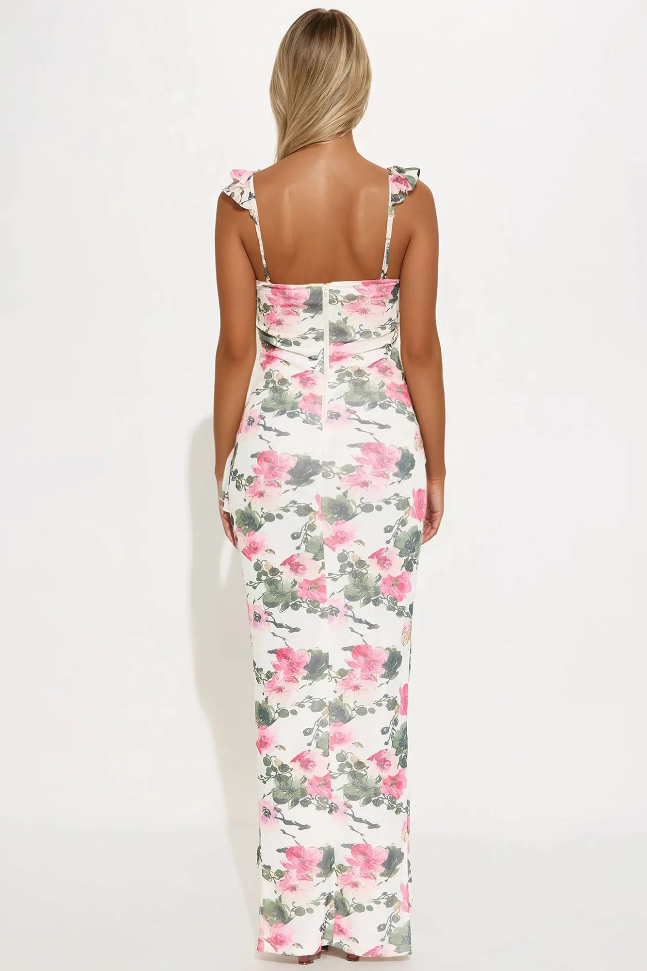 Ashley Floral Mesh Maxi Dress - Cream/combo