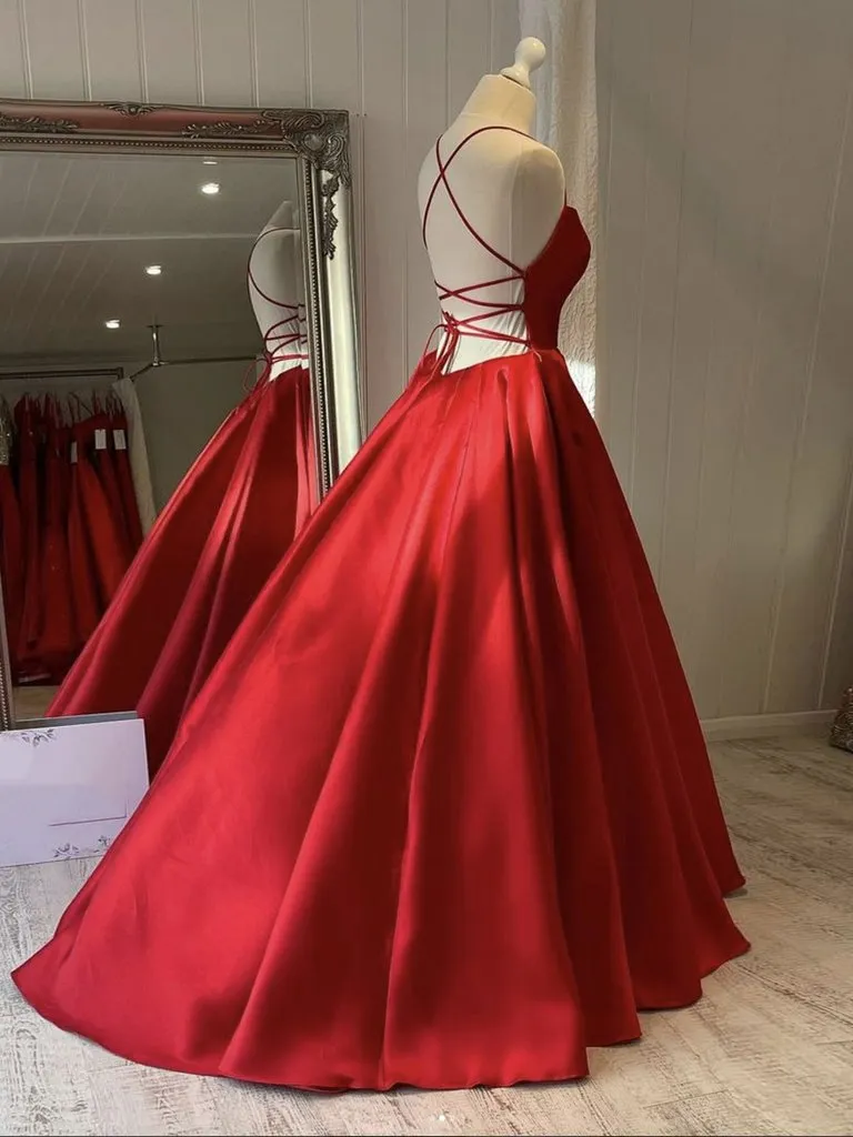 Ball Gown Criss-Cross Back Dark Red Prom Dress
