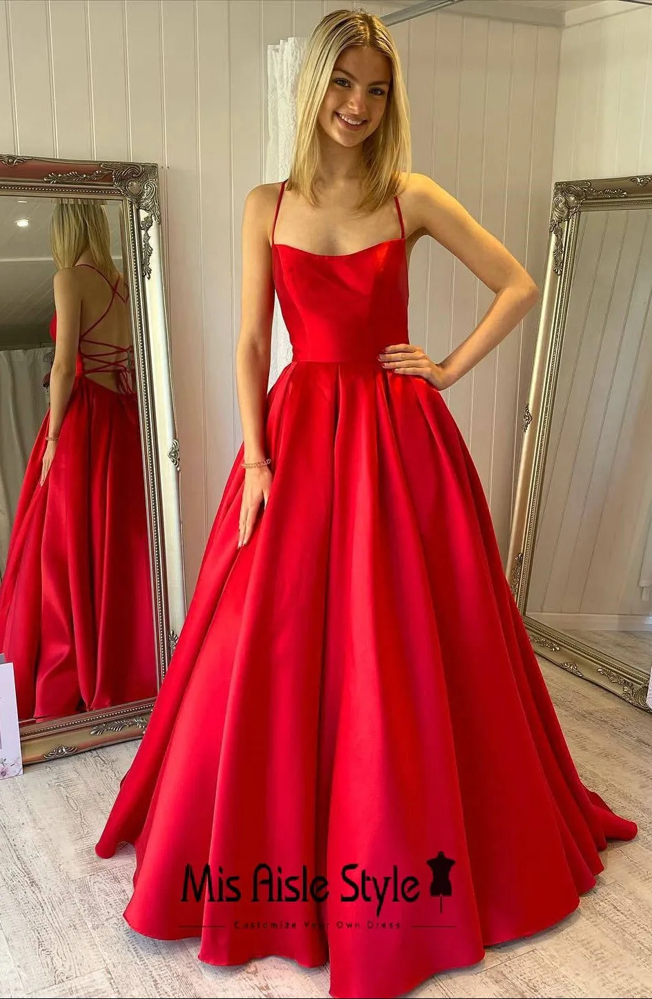 Ball Gown Criss-Cross Back Dark Red Prom Dress
