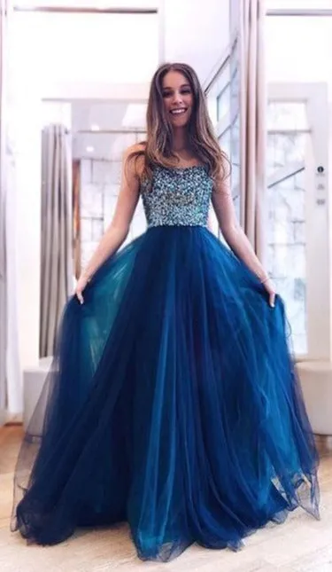 Ball Gown Navy Blue Prom Dress