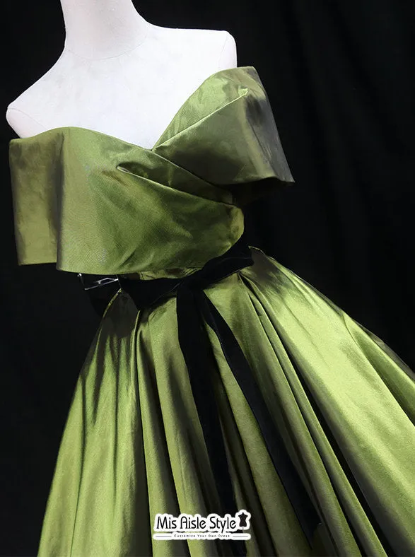 Ball Gown Off Shoulder Sleeve Green Prom Dress