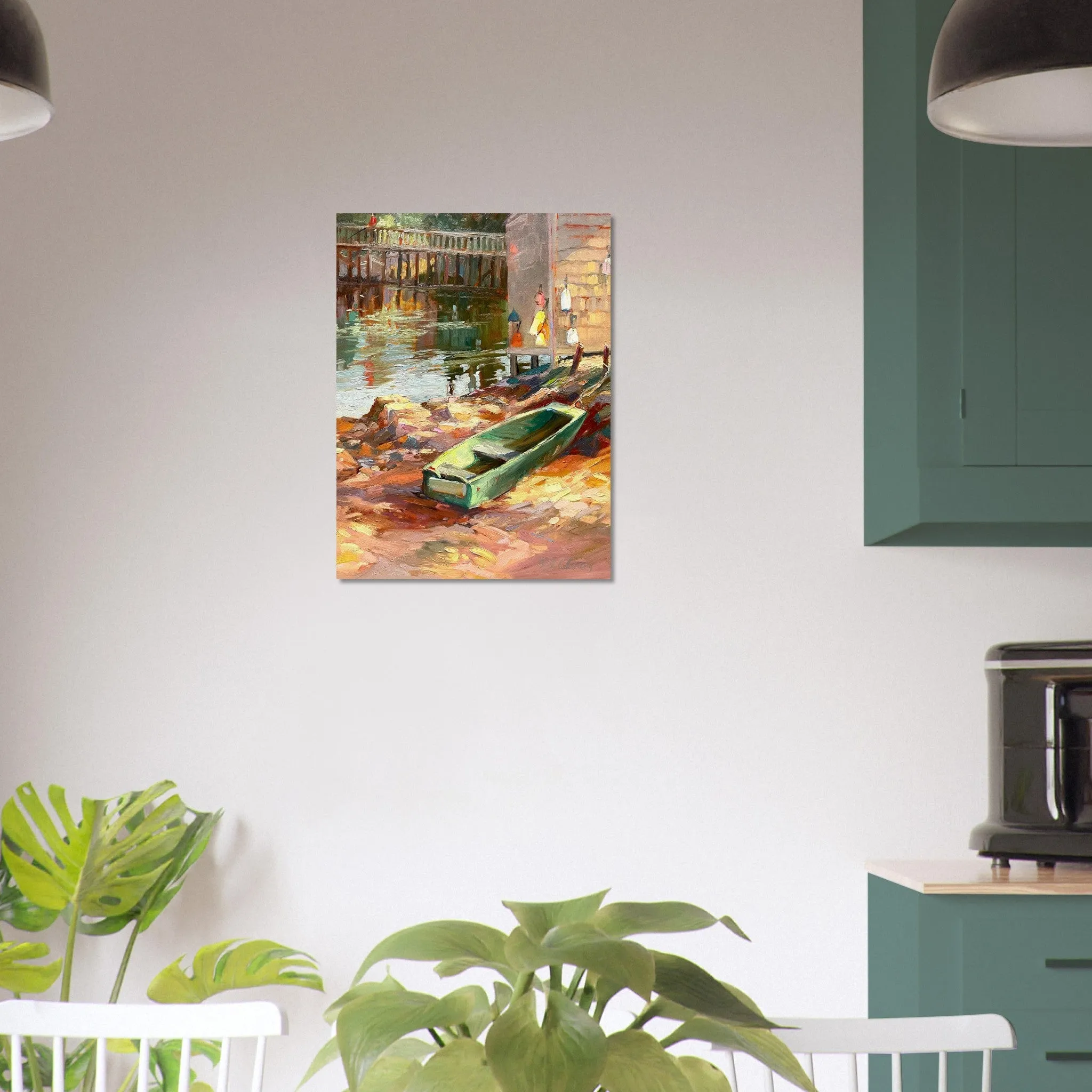 'Boathouse Reflections' Coastal I 18x24 Museum-Quality Matte Paper Poster | Original Artwork by American Artist Barbara Cleary