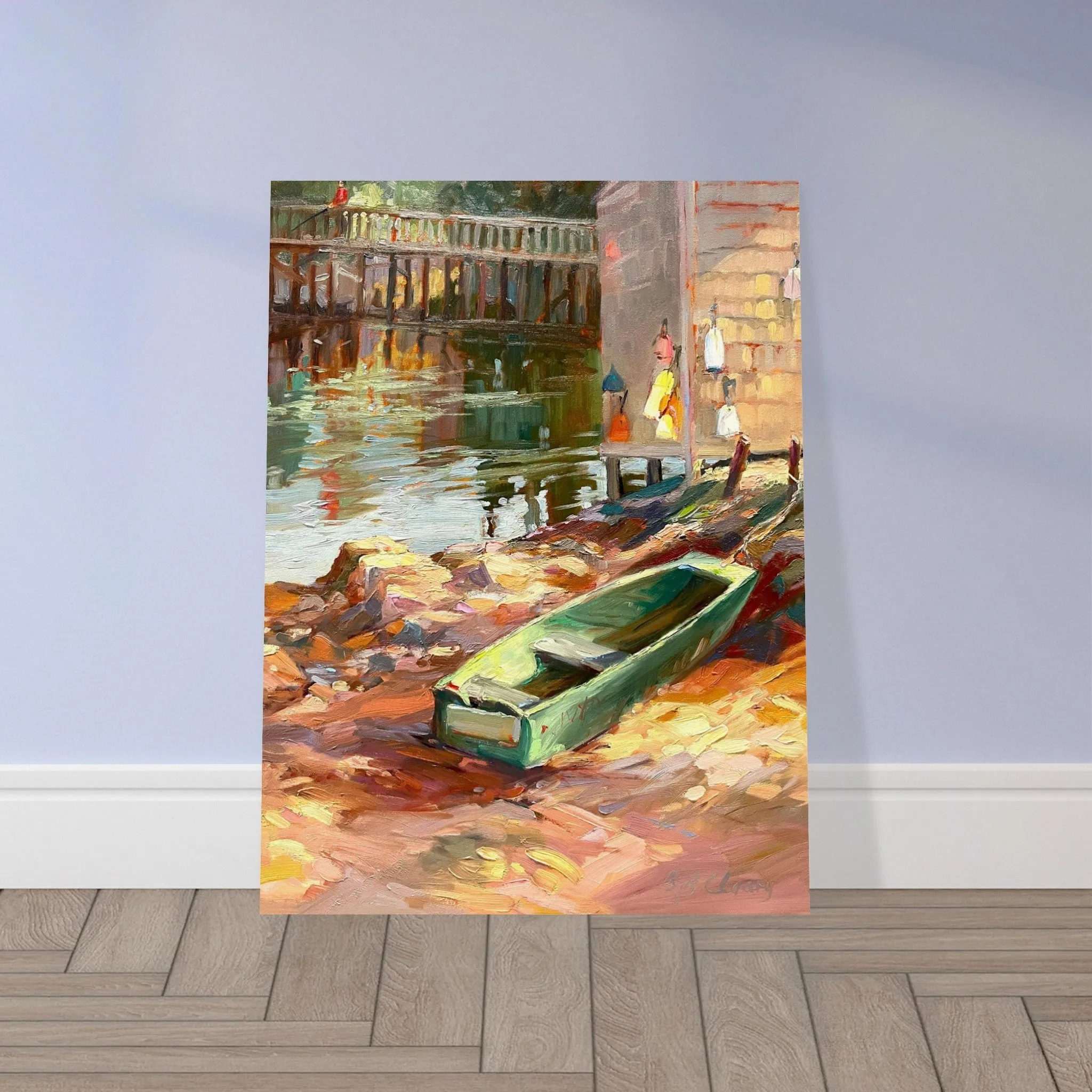'Boathouse Reflections' Coastal I 18x24 Museum-Quality Matte Paper Poster | Original Artwork by American Artist Barbara Cleary