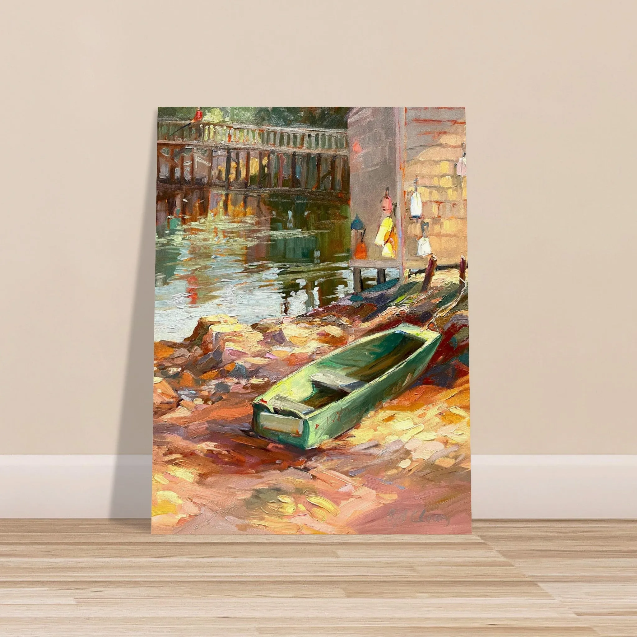 'Boathouse Reflections' Coastal I 18x24 Museum-Quality Matte Paper Poster | Original Artwork by American Artist Barbara Cleary