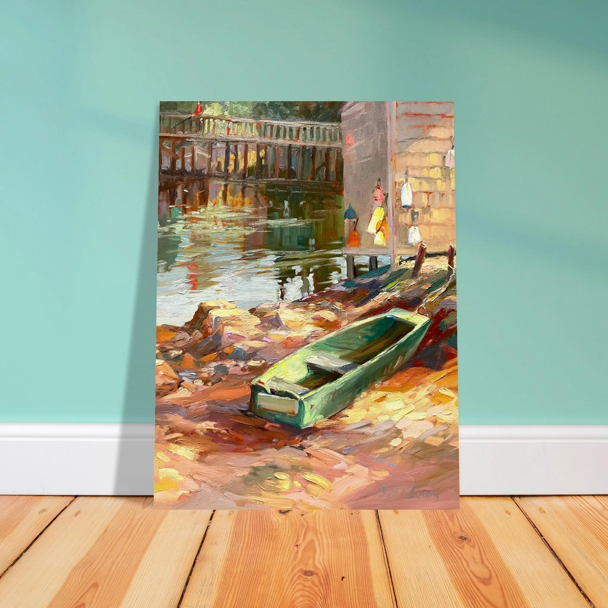 'Boathouse Reflections' Coastal I 18x24 Museum-Quality Matte Paper Poster | Original Artwork by American Artist Barbara Cleary