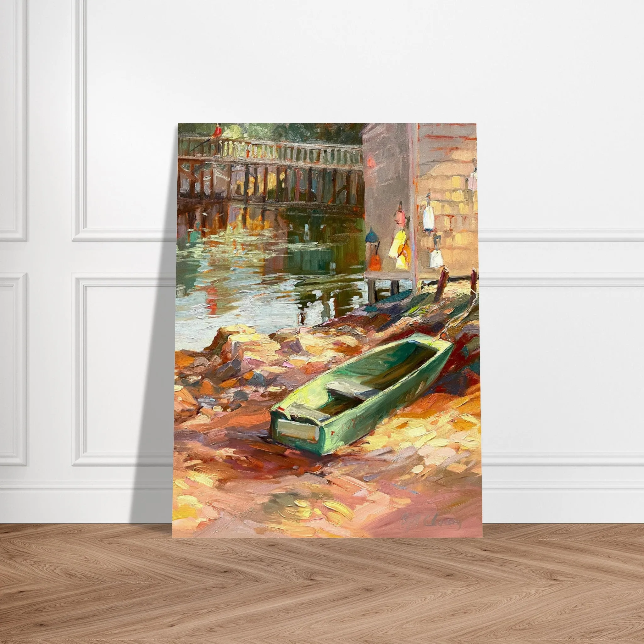 'Boathouse Reflections' Coastal I 18x24 Museum-Quality Matte Paper Poster | Original Artwork by American Artist Barbara Cleary