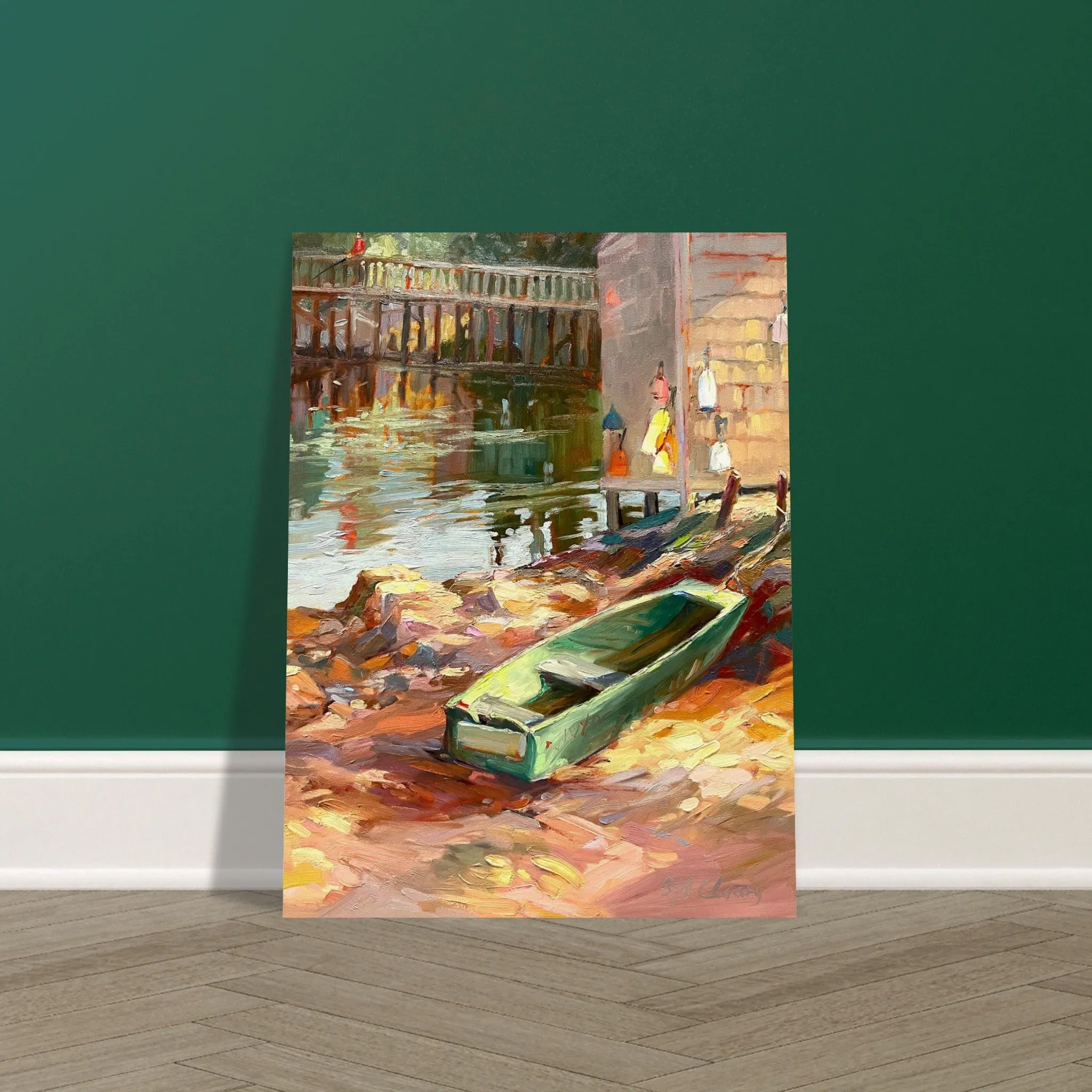 'Boathouse Reflections' Coastal I 18x24 Museum-Quality Matte Paper Poster | Original Artwork by American Artist Barbara Cleary