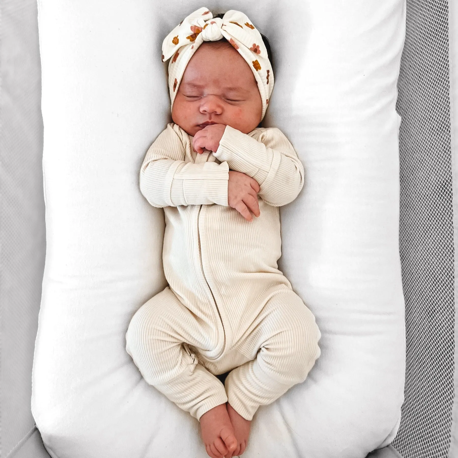 Cream Small Ribbed Zip Romper
