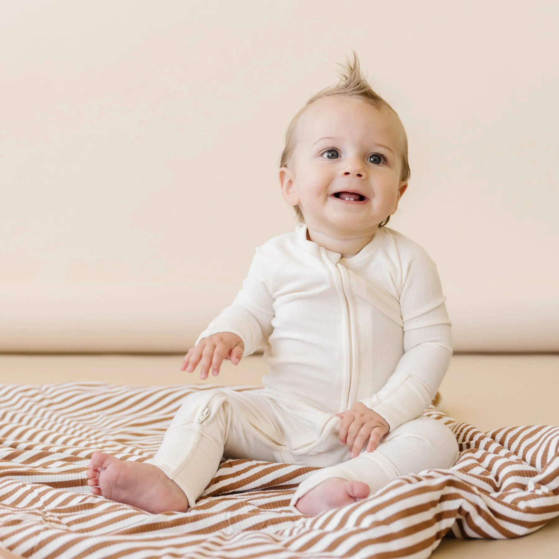 Cream Small Ribbed Zip Romper