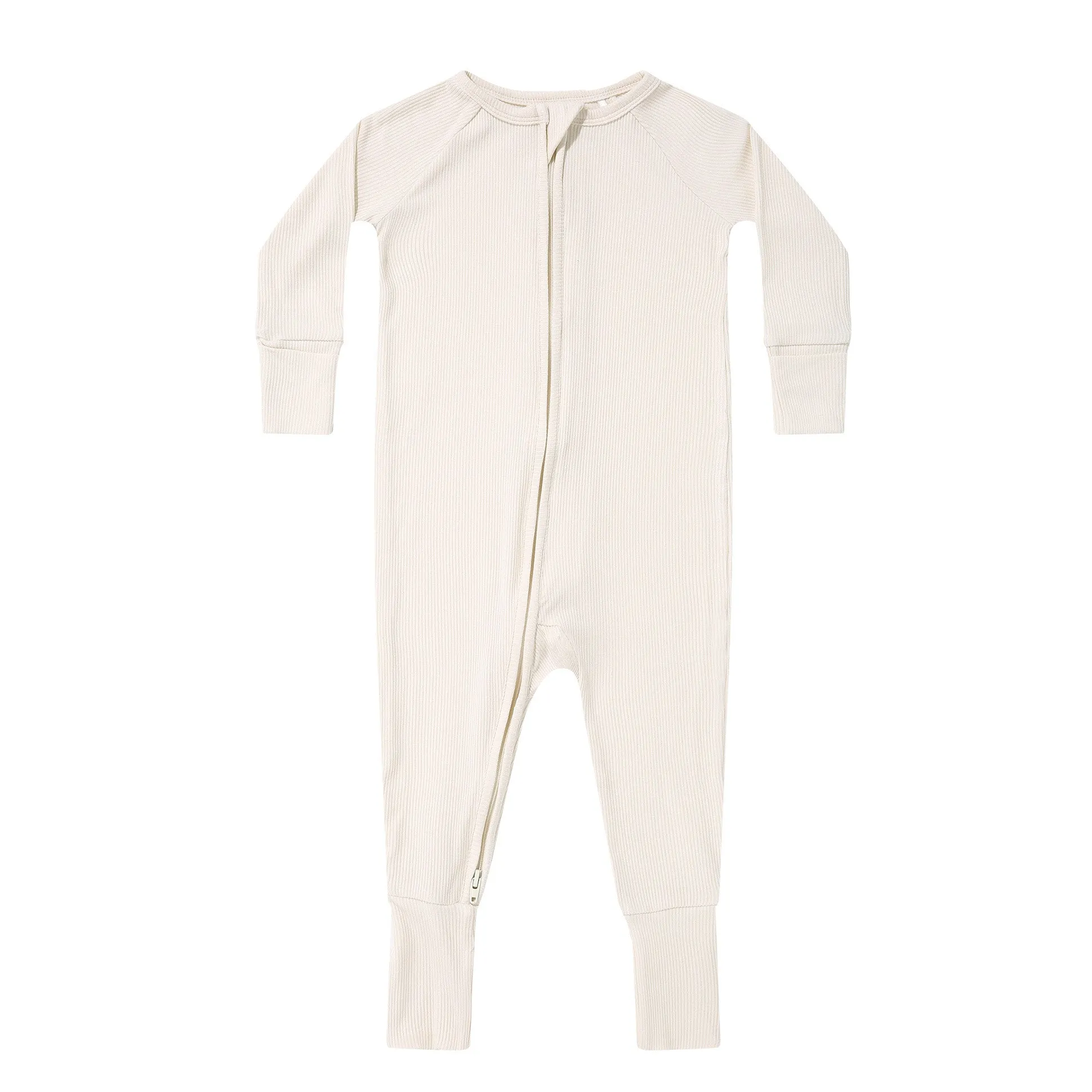 Cream Small Ribbed Zip Romper