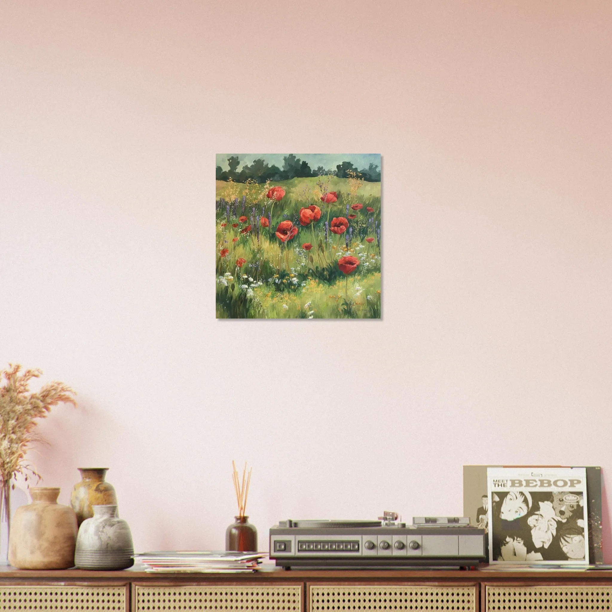 'Field of Red Poppies' I 16x16 Museum-Quality Matte Paper Poster | Original Artwork by American Artist Barbara Cleary