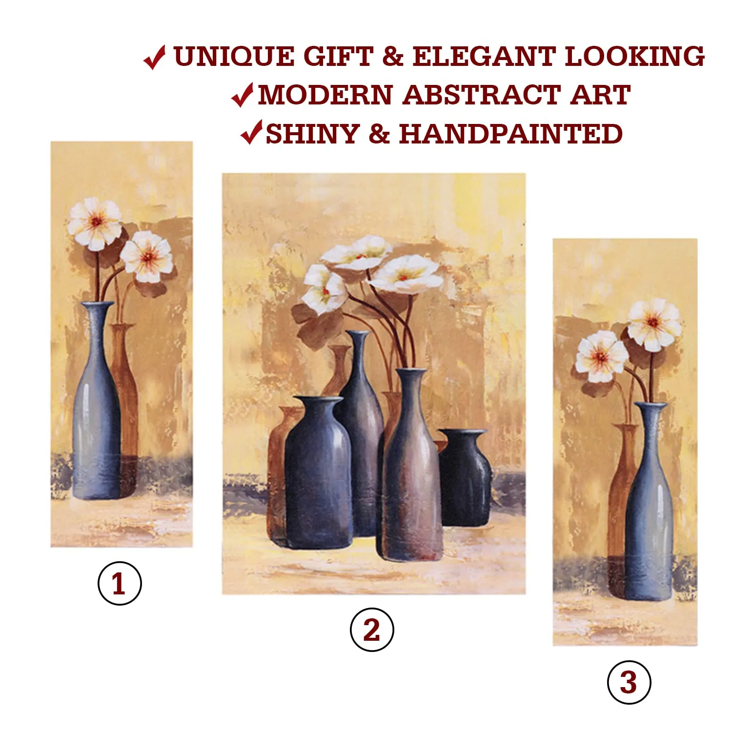 Heart Home Wall Paintings | MDF Wooden Wall Art for Living Room |Wall Sculpture | Bottle Vases Painting for Bedroom | Office | Hotels | Gift | 1218KIF1 |3 Piece Set| Cream