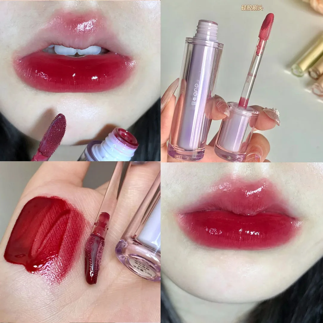 High-value ice tea glass mirror water lip glaze doodle lip lipstick female student style lip gloss lip gloss lasting and not fading