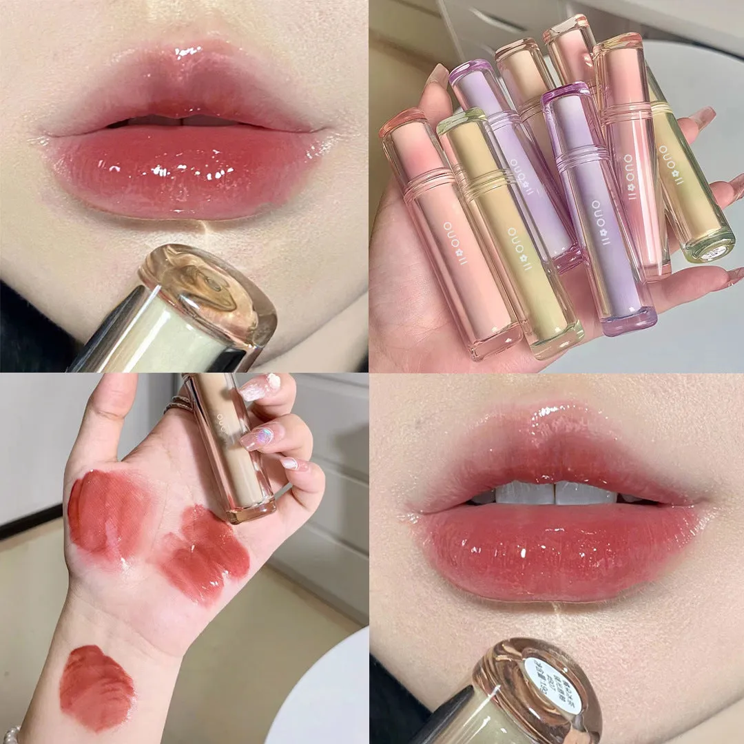 High-value ice tea glass mirror water lip glaze doodle lip lipstick female student style lip gloss lip gloss lasting and not fading