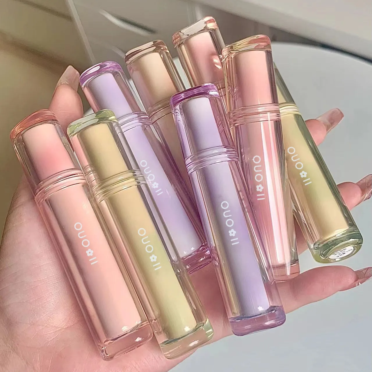 High-value ice tea glass mirror water lip glaze doodle lip lipstick female student style lip gloss lip gloss lasting and not fading
