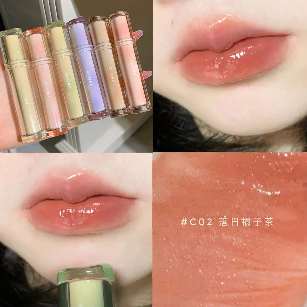 High-value ice tea glass mirror water lip glaze doodle lip lipstick female student style lip gloss lip gloss lasting and not fading