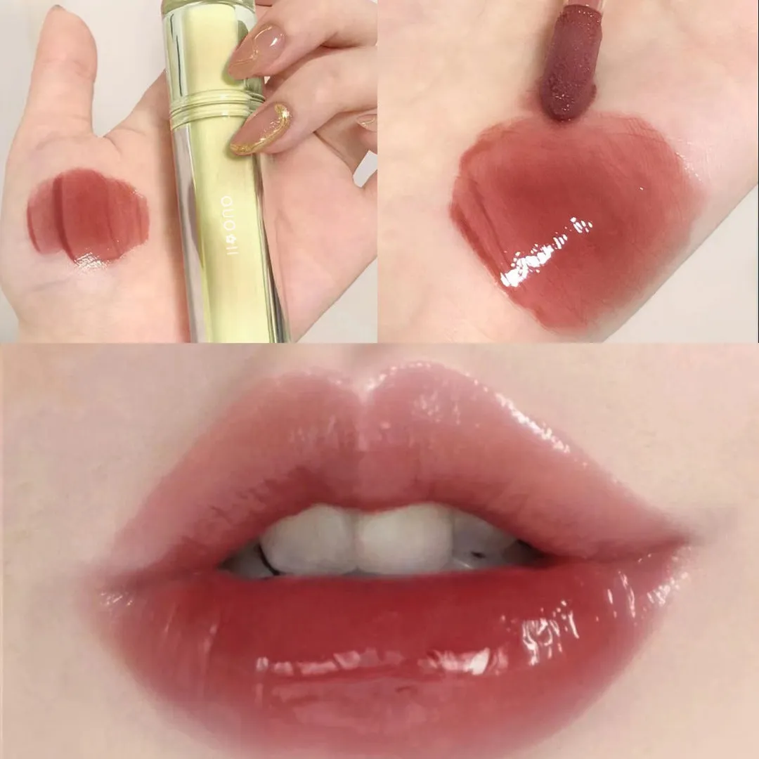 High-value ice tea glass mirror water lip glaze doodle lip lipstick female student style lip gloss lip gloss lasting and not fading