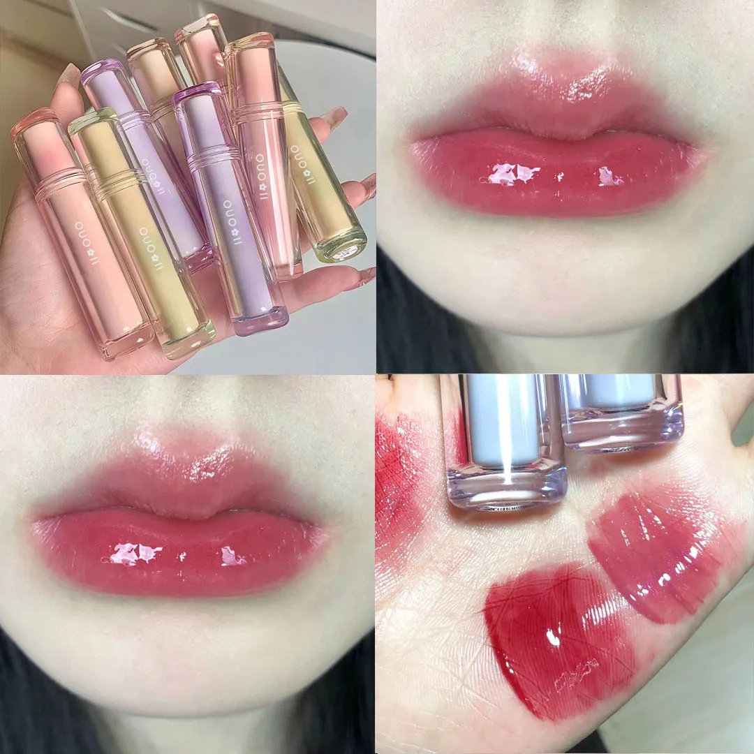 High-value ice tea glass mirror water lip glaze doodle lip lipstick female student style lip gloss lip gloss lasting and not fading