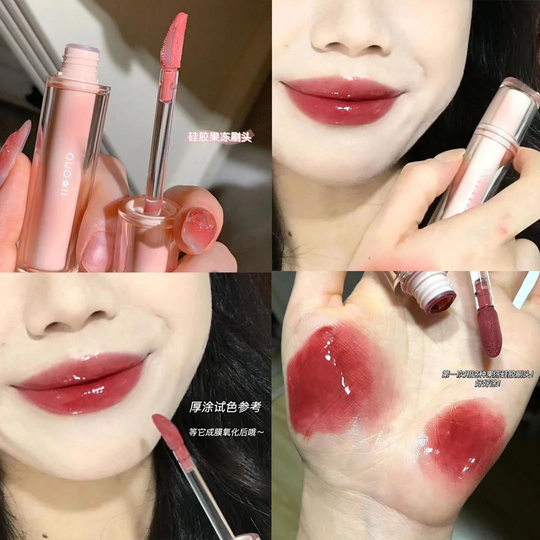 High-value ice tea glass mirror water lip glaze doodle lip lipstick female student style lip gloss lip gloss lasting and not fading