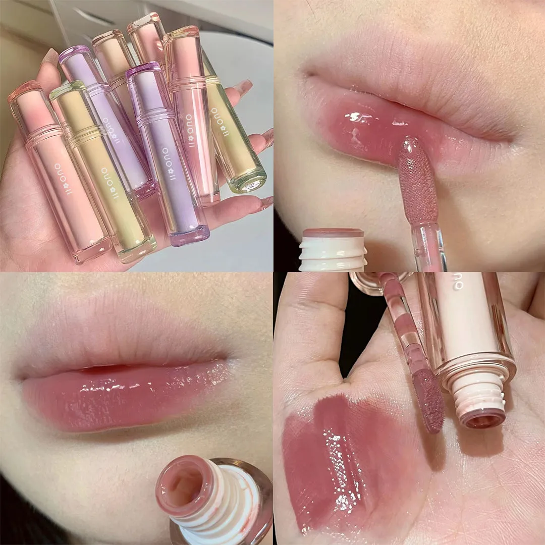 High-value ice tea glass mirror water lip glaze doodle lip lipstick female student style lip gloss lip gloss lasting and not fading