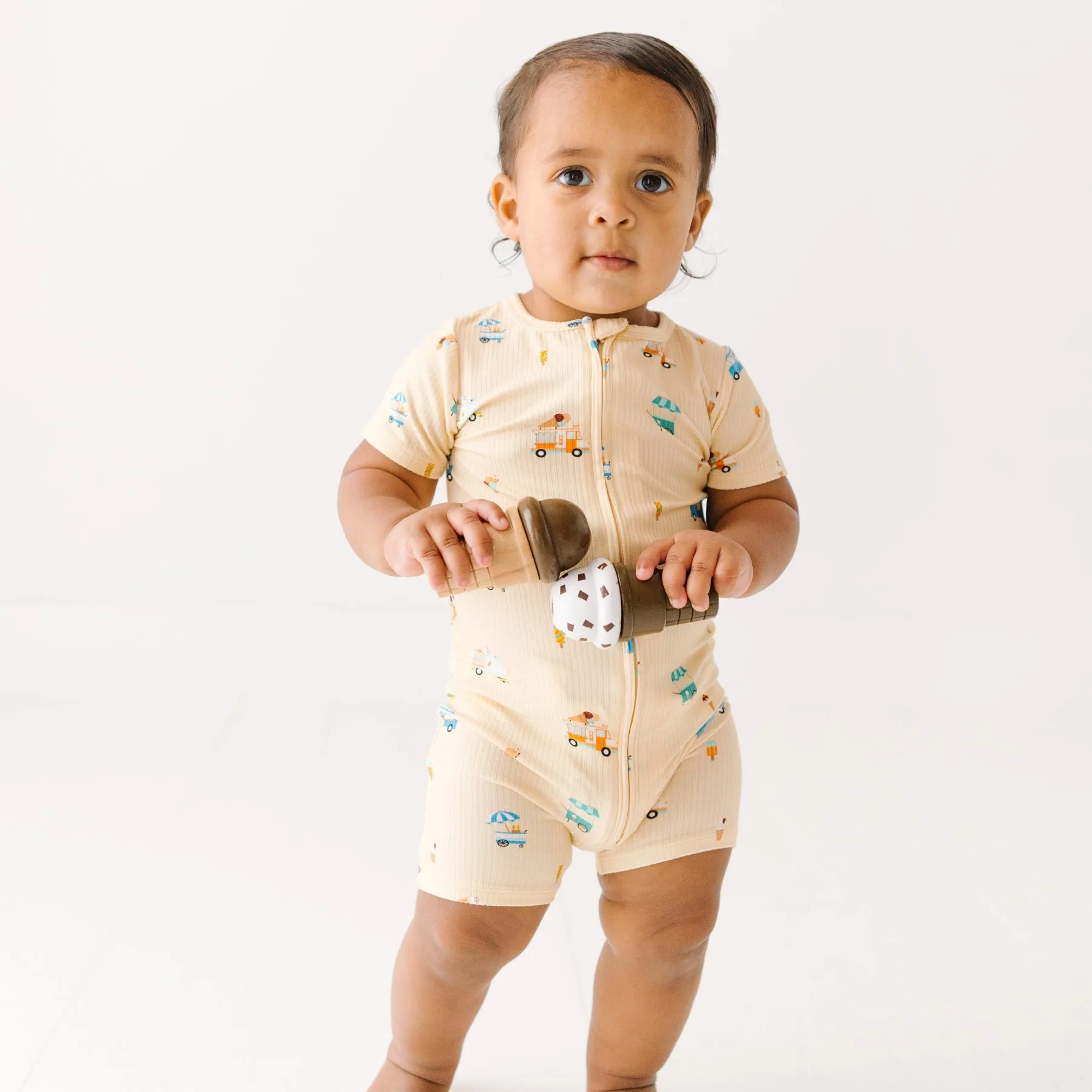 Ice Cream Trucks Small Ribbed Summer Zip Romper