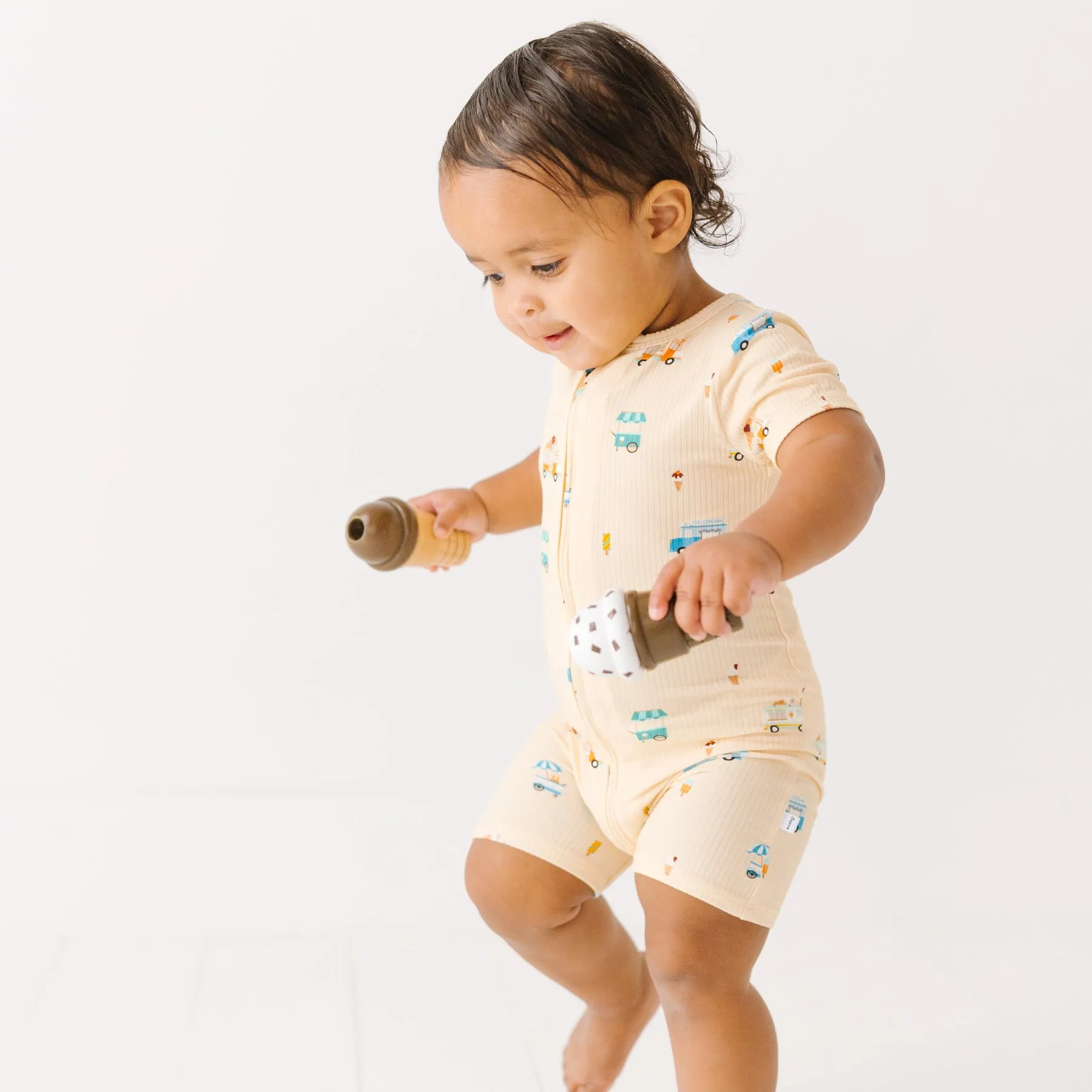 Ice Cream Trucks Small Ribbed Summer Zip Romper