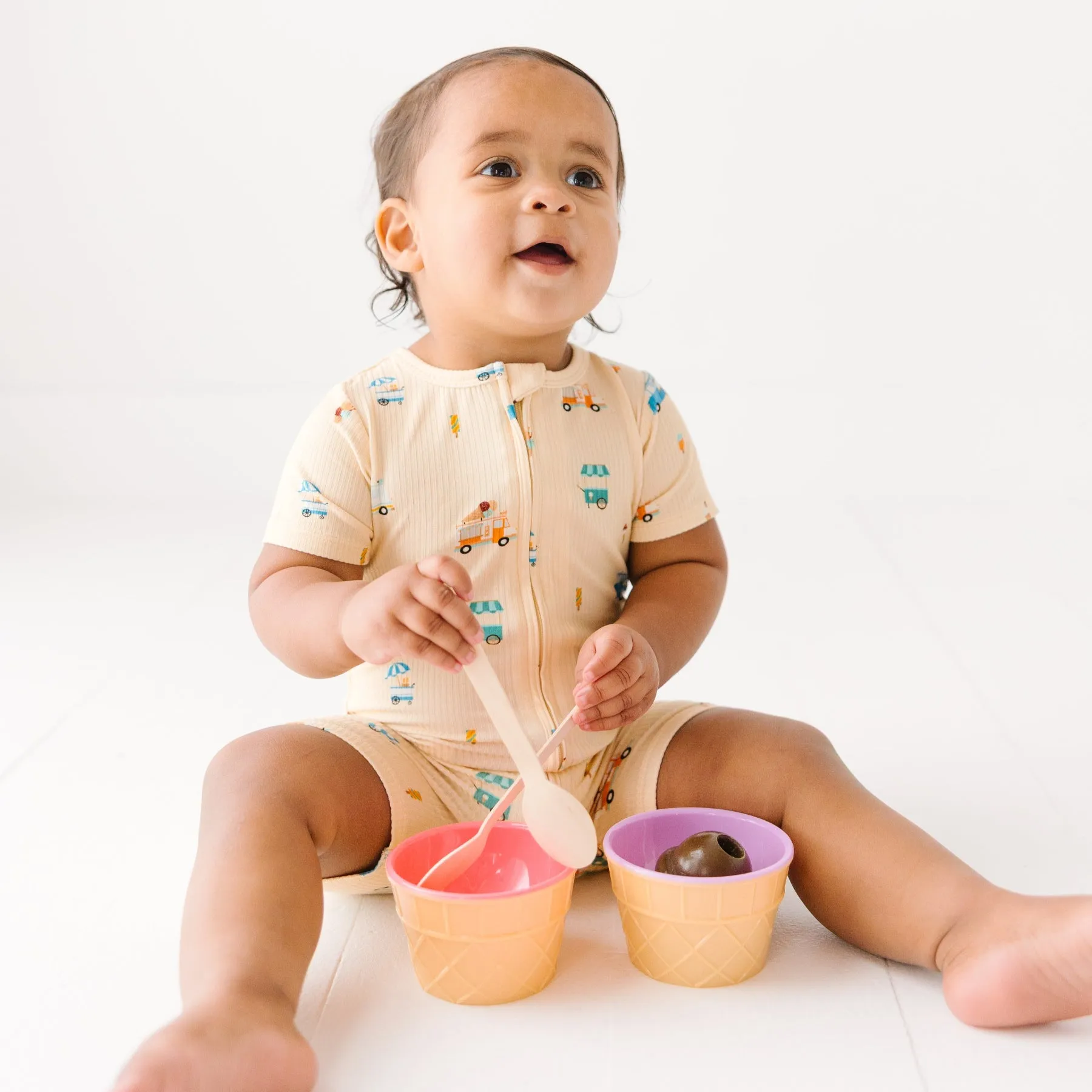 Ice Cream Trucks Small Ribbed Summer Zip Romper