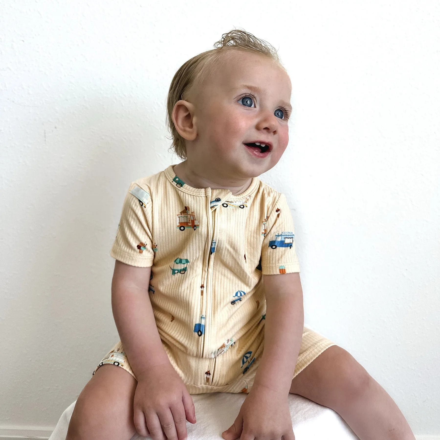 Ice Cream Trucks Small Ribbed Summer Zip Romper