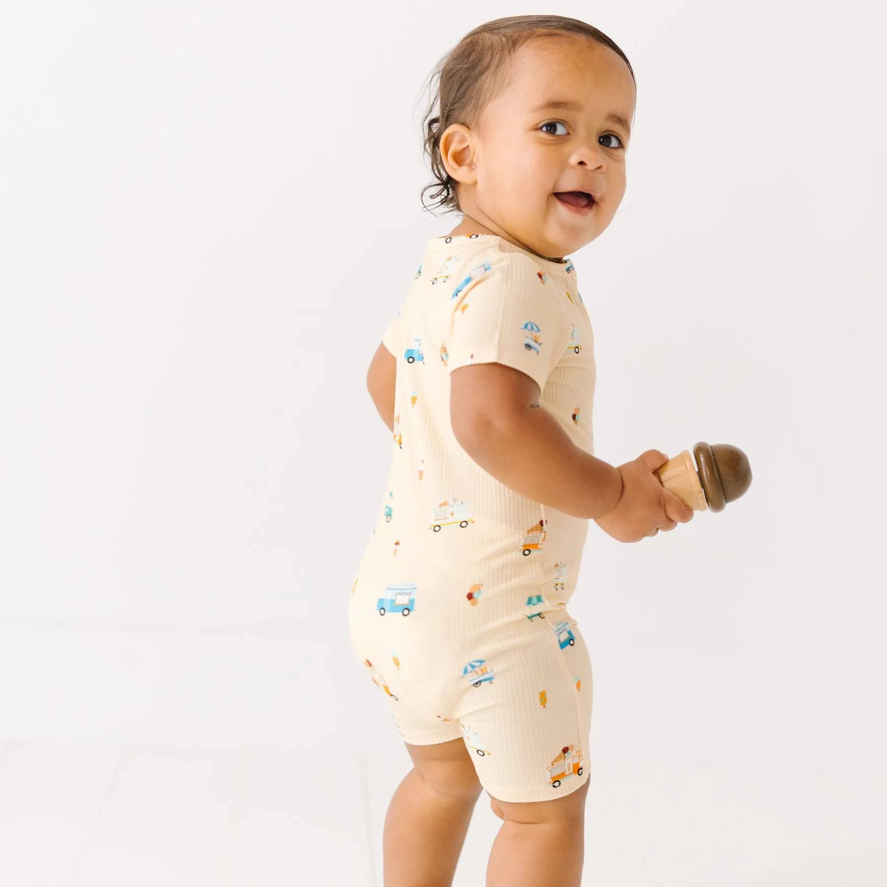 Ice Cream Trucks Small Ribbed Summer Zip Romper