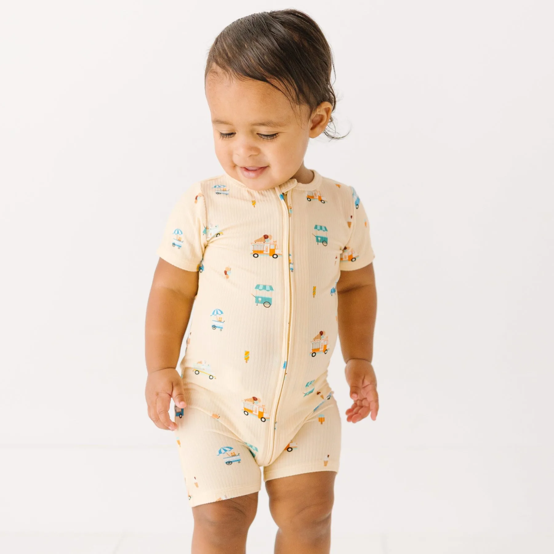 Ice Cream Trucks Small Ribbed Summer Zip Romper