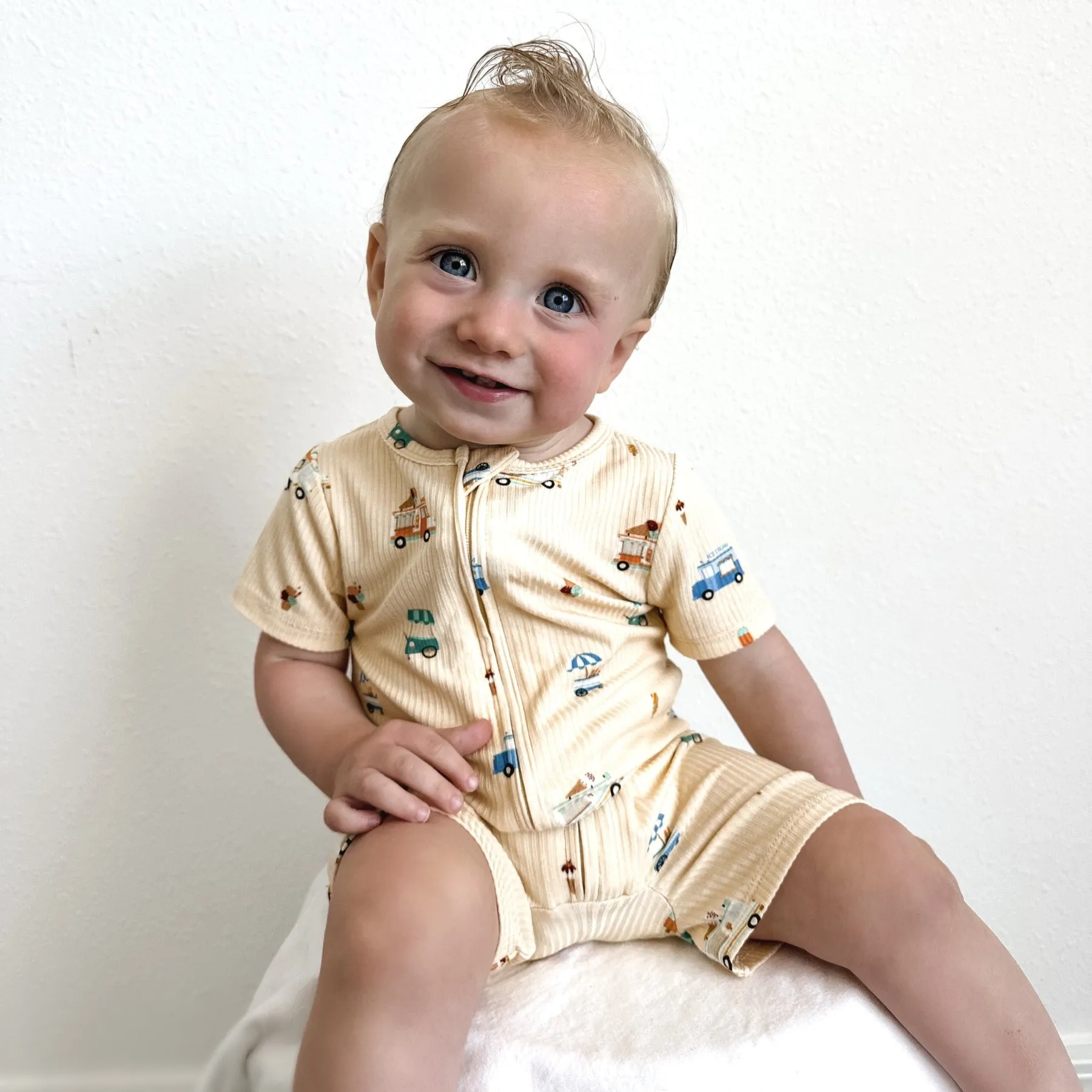 Ice Cream Trucks Small Ribbed Summer Zip Romper