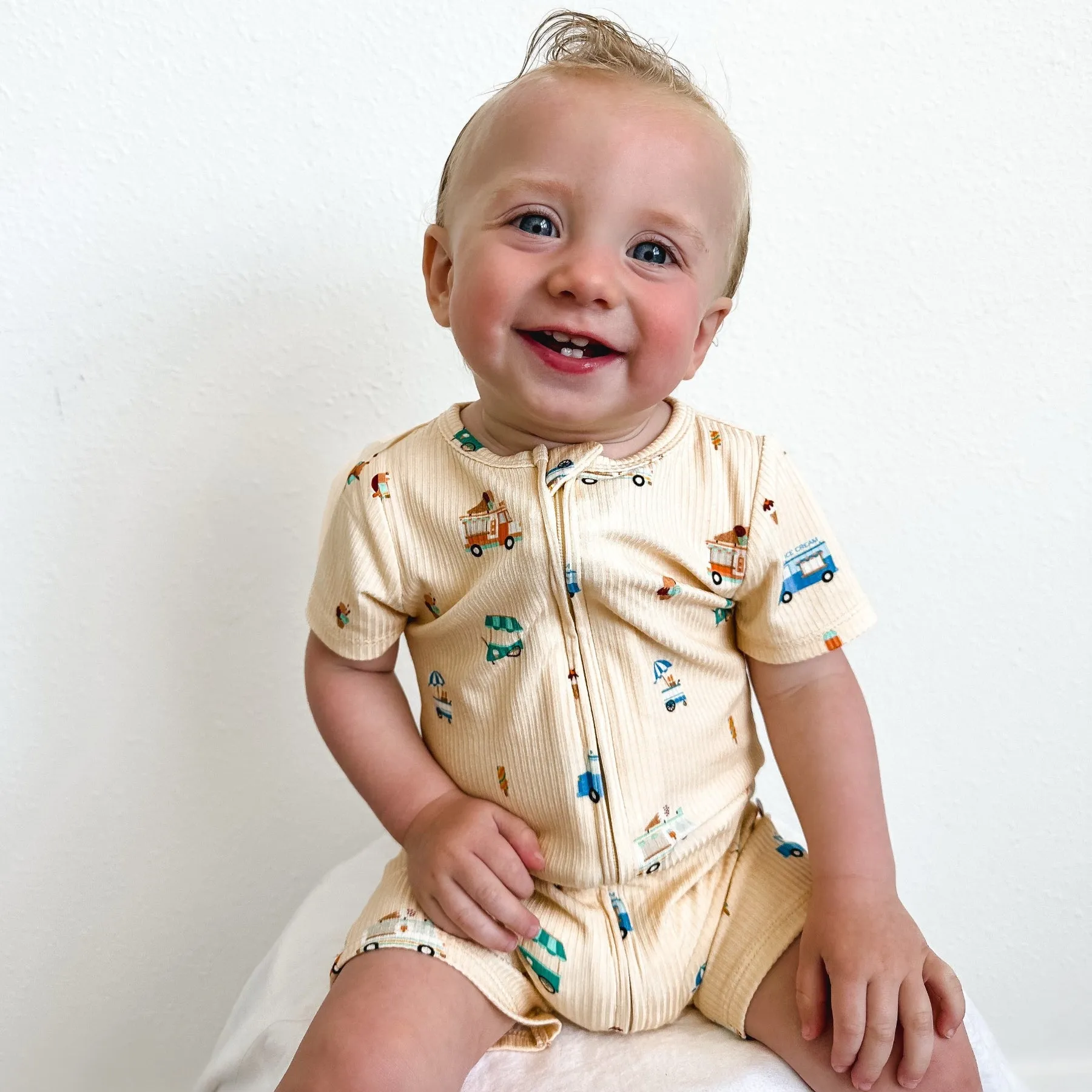 Ice Cream Trucks Small Ribbed Summer Zip Romper