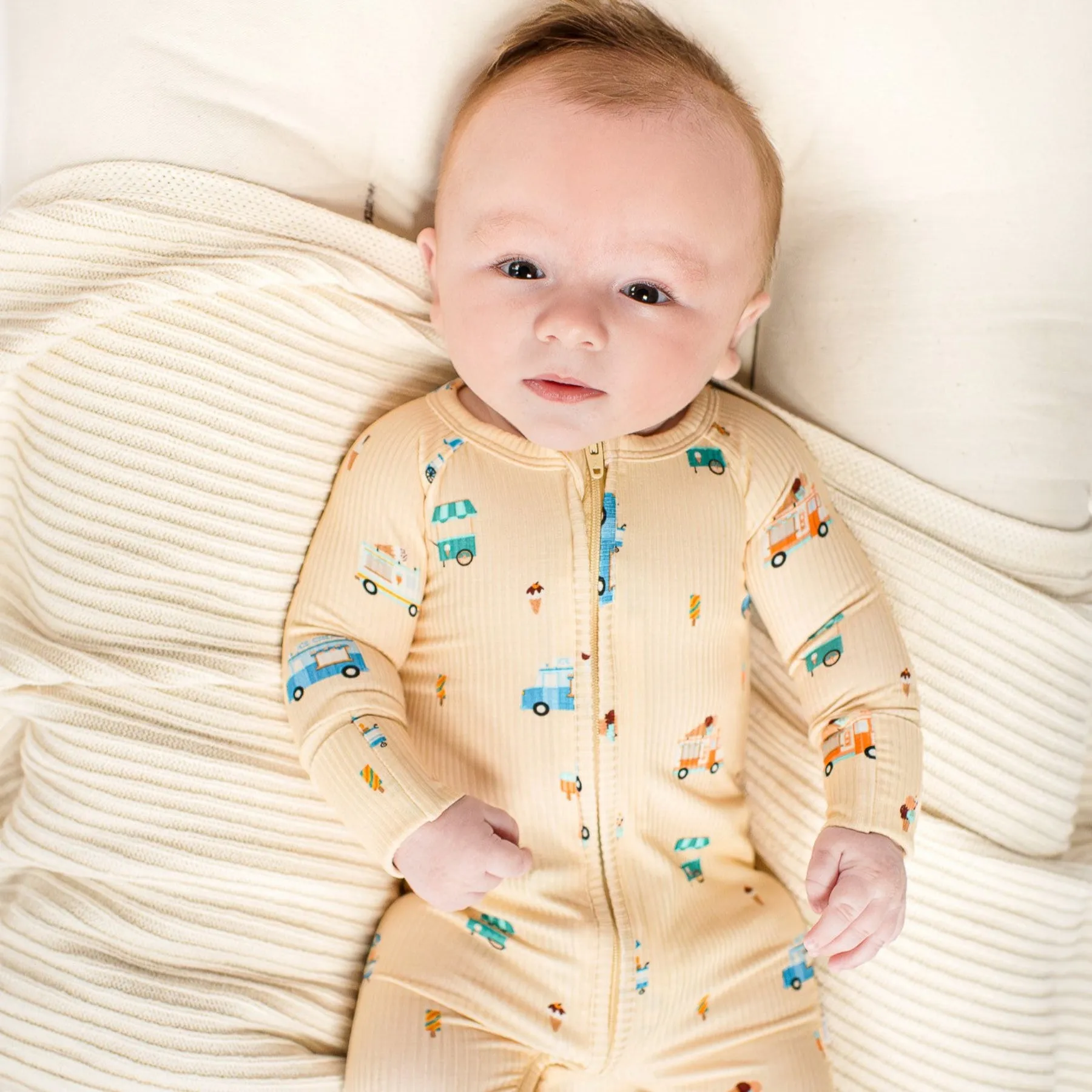 Ice Cream Trucks Small Ribbed Zip Romper