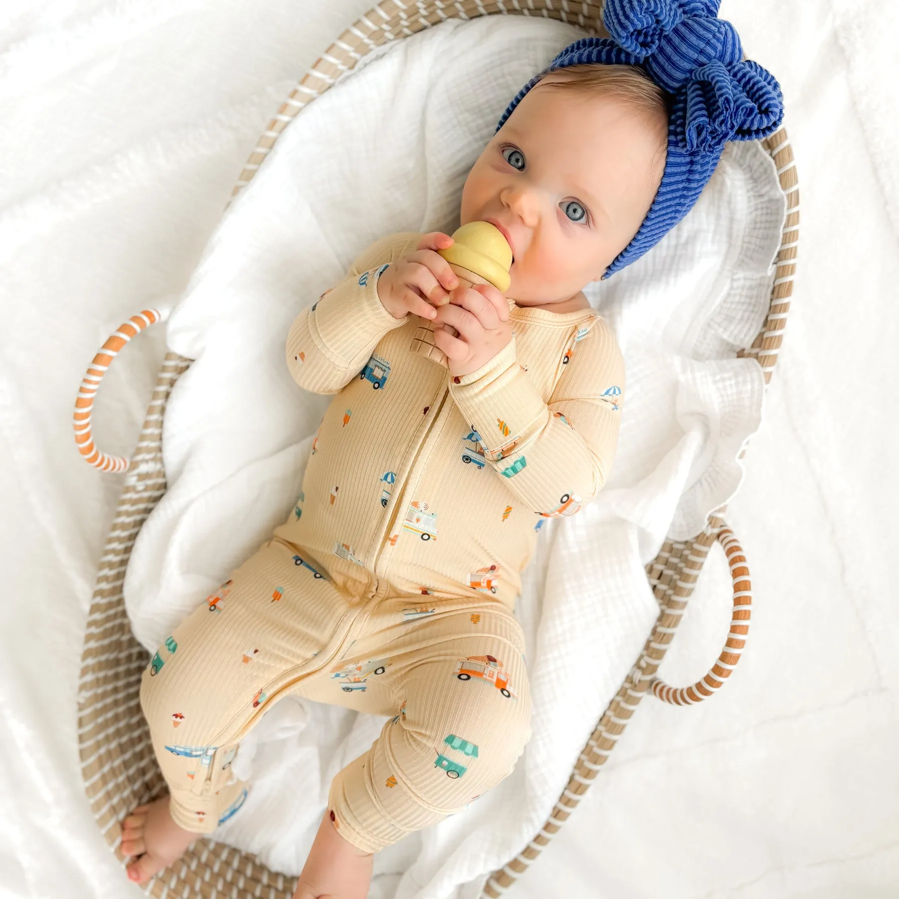 Ice Cream Trucks Small Ribbed Zip Romper