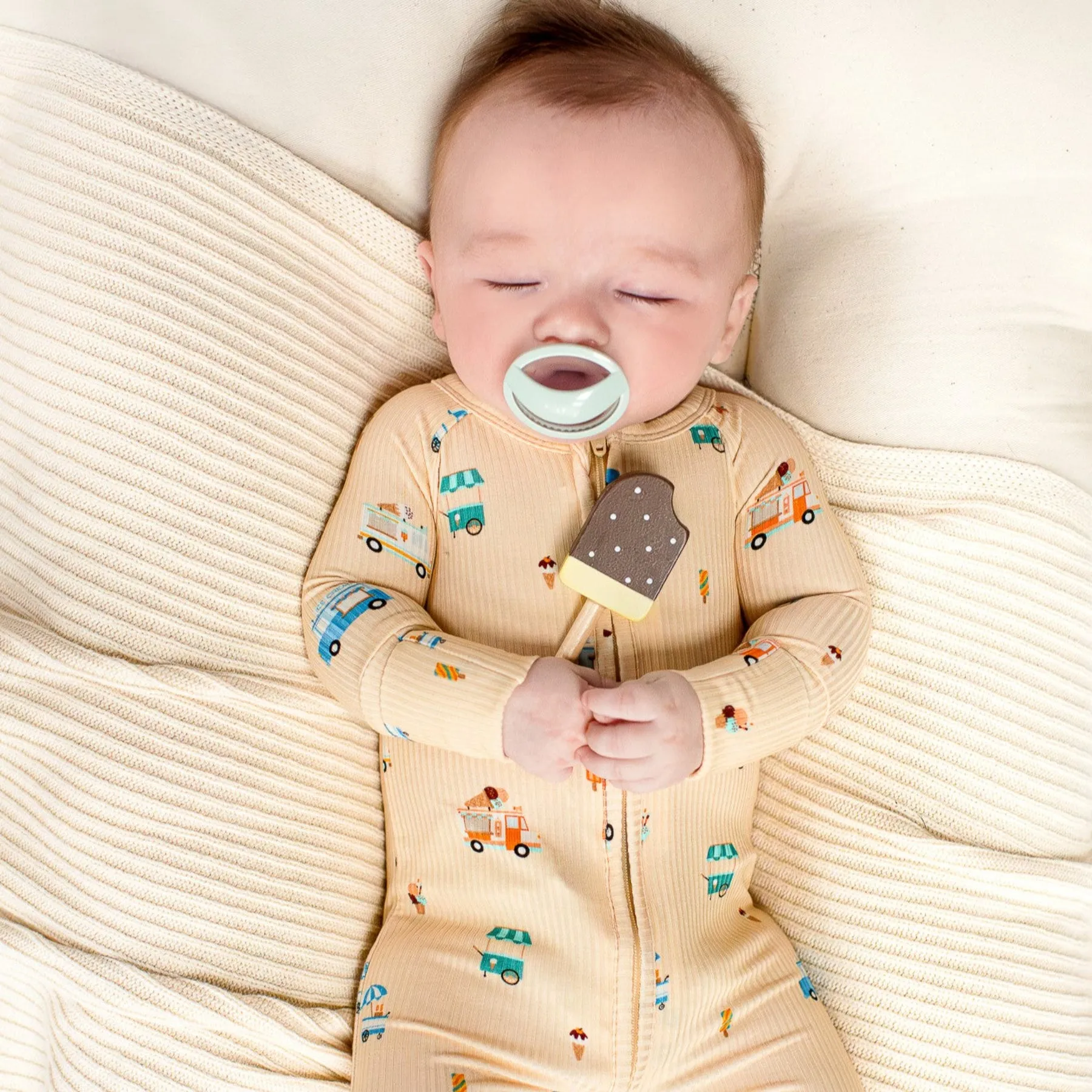 Ice Cream Trucks Small Ribbed Zip Romper