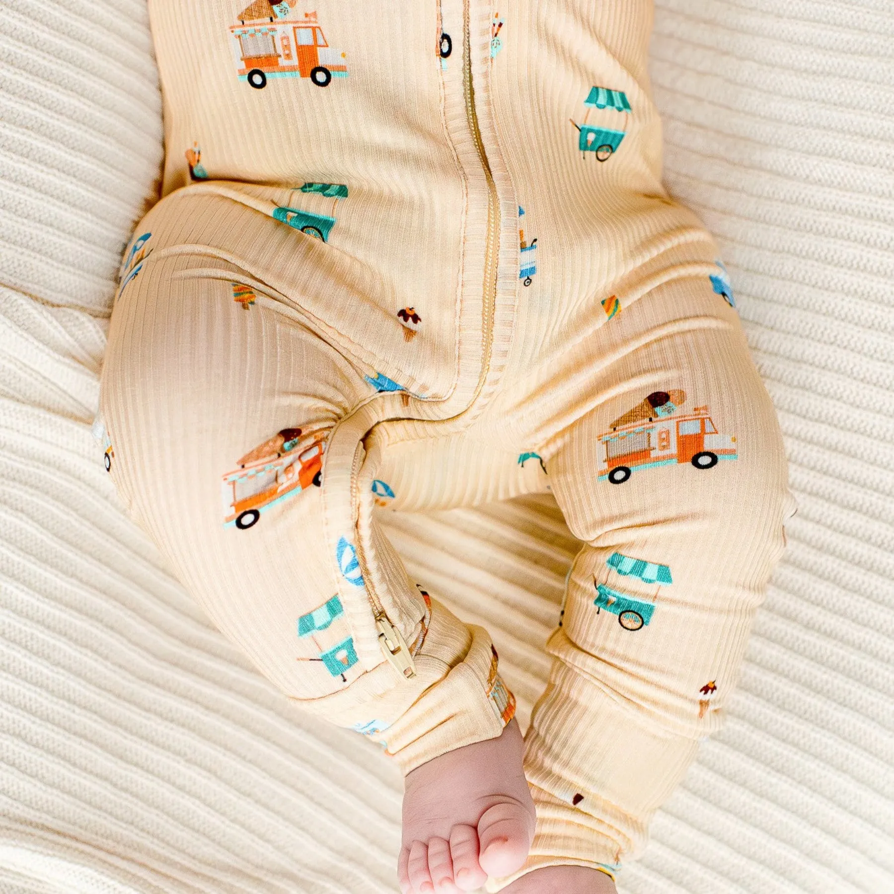Ice Cream Trucks Small Ribbed Zip Romper