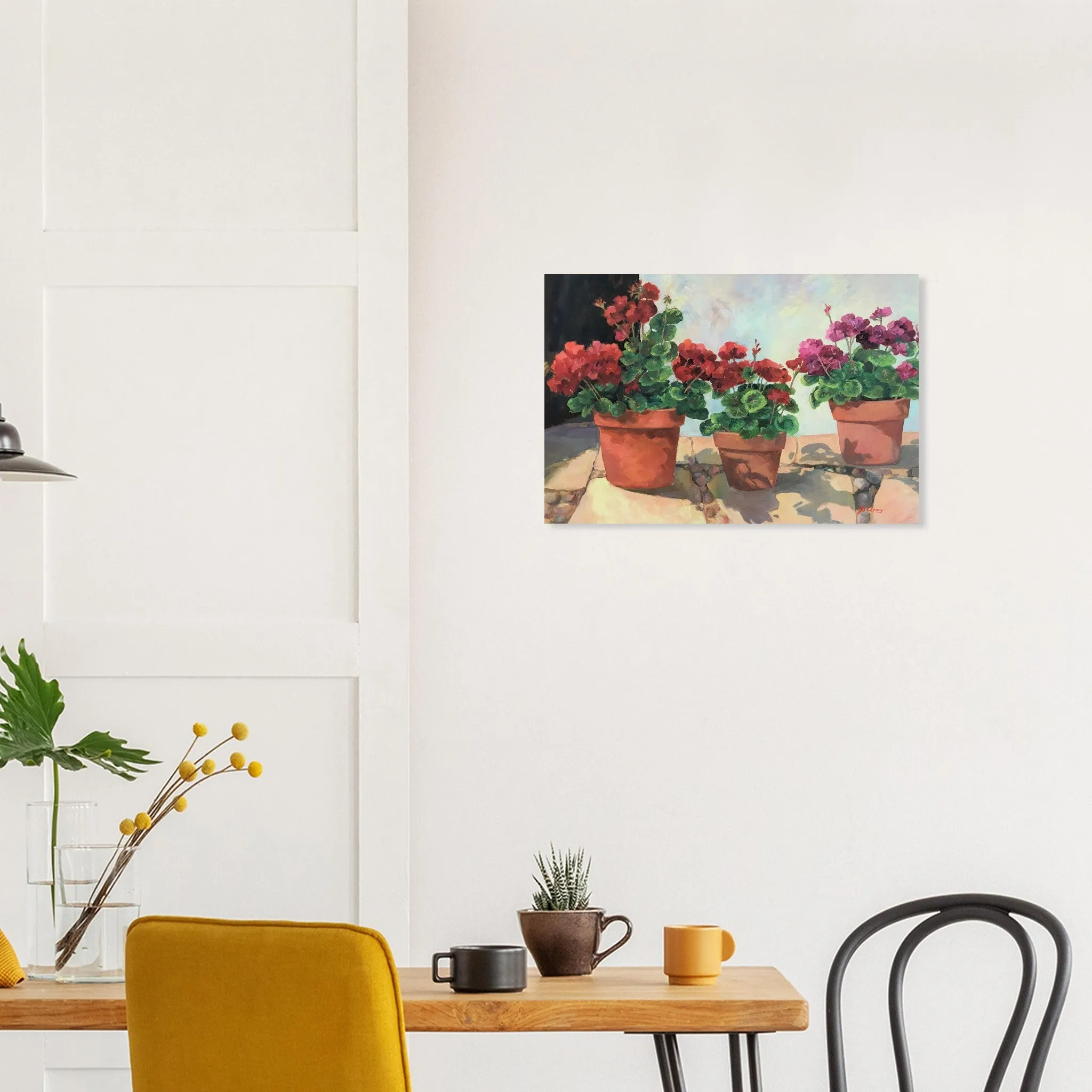 'Potted Red Geraniums Series 1' Floral I 16x24 Museum-Quality Matte Paper Poster I Original Artwork by American Artist Barbara Cleary
