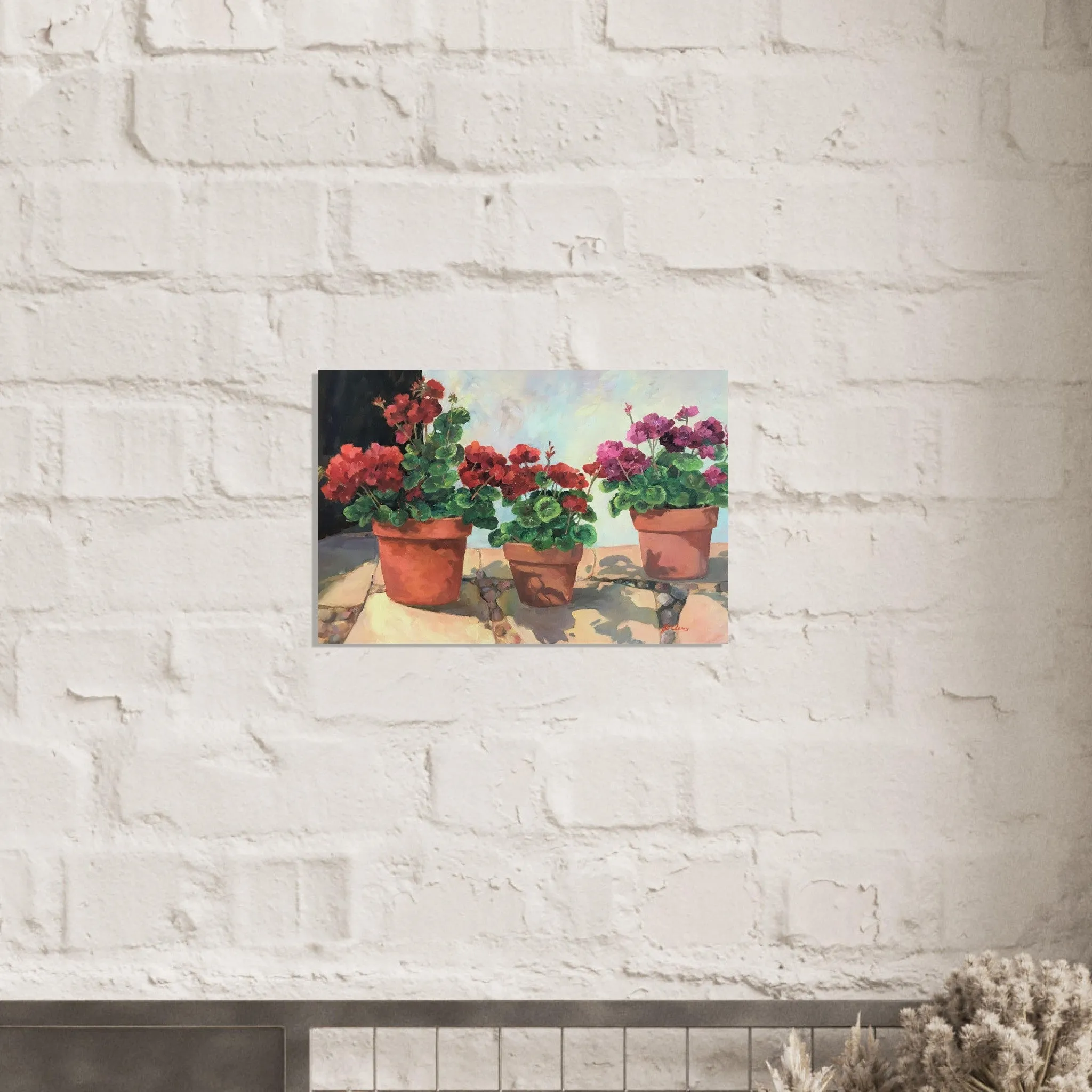 'Potted Red Geraniums Series 1' Floral I 16x24 Museum-Quality Matte Paper Poster I Original Artwork by American Artist Barbara Cleary