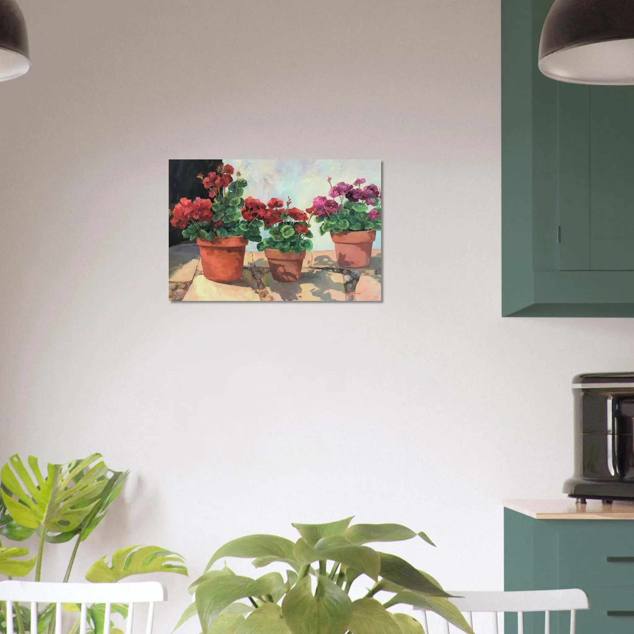 'Potted Red Geraniums Series 1' Floral I 16x24 Museum-Quality Matte Paper Poster I Original Artwork by American Artist Barbara Cleary