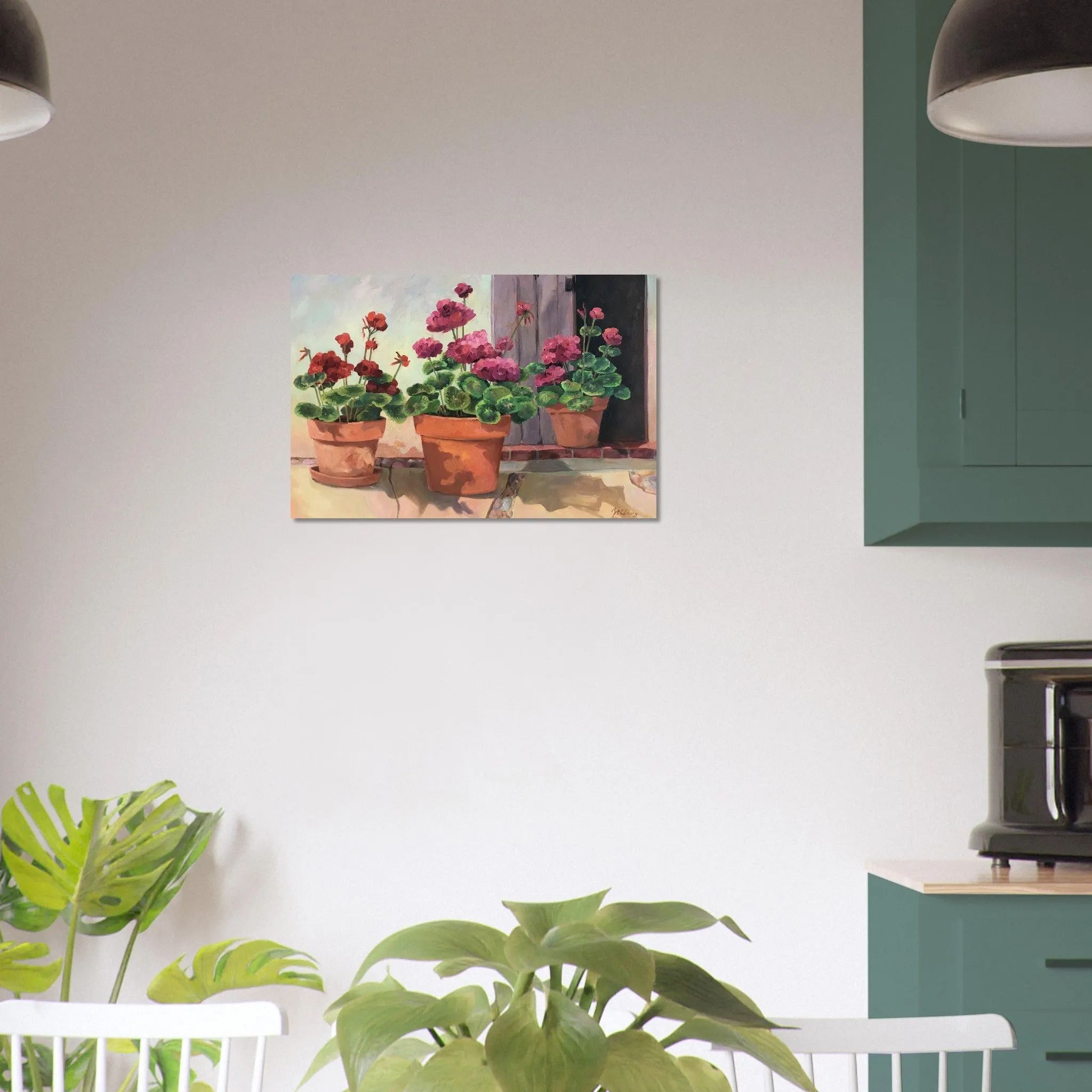 'Potted Red Geraniums Series 2' Floral I 16x24 Museum-Quality Matte Paper Poster I Original Artwork by American Artist Barbara Cleary