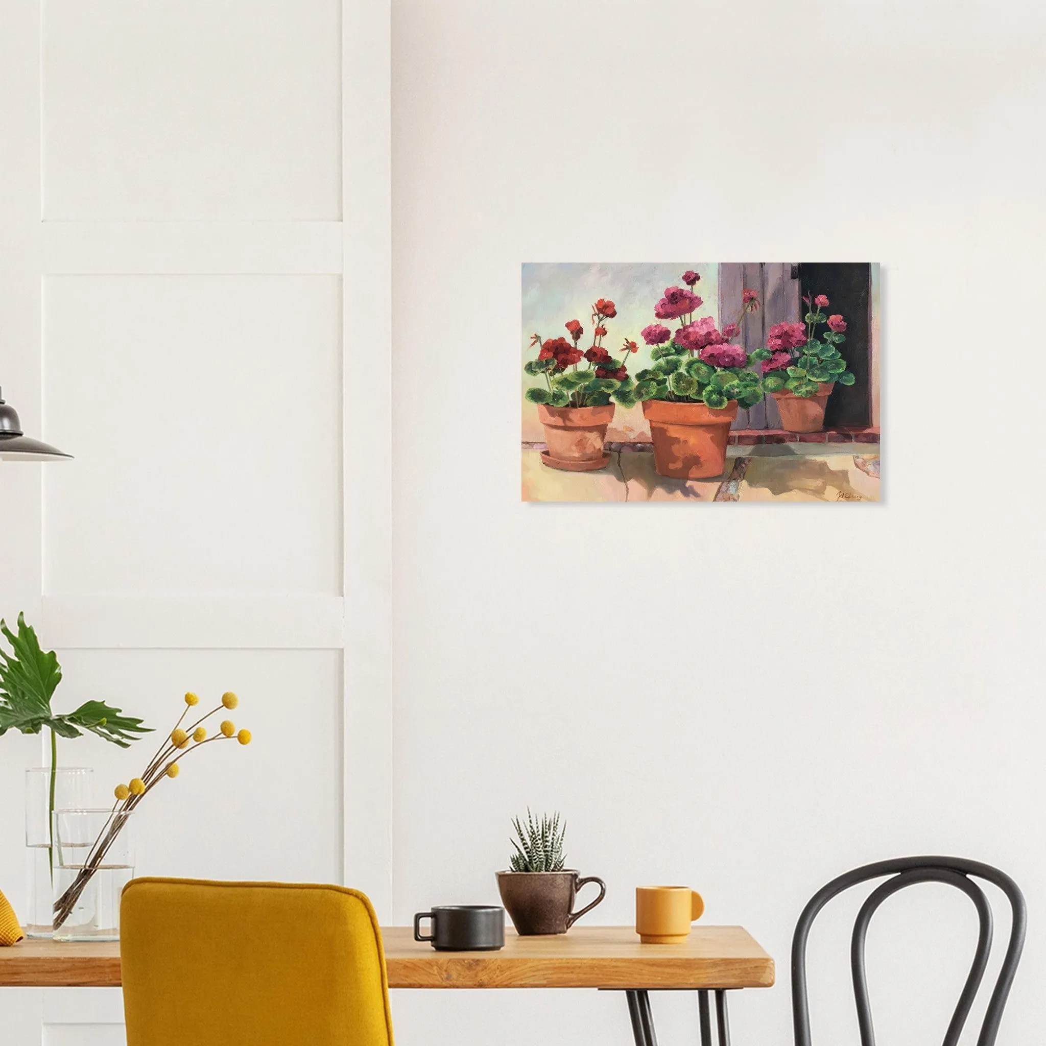 'Potted Red Geraniums Series 2' Floral I 16x24 Museum-Quality Matte Paper Poster I Original Artwork by American Artist Barbara Cleary