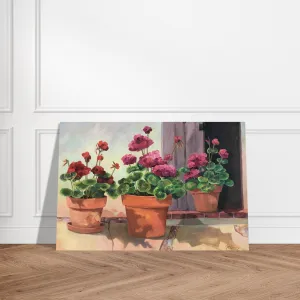 'Potted Red Geraniums Series 2' Floral I 16x24 Museum-Quality Matte Paper Poster I Original Artwork by American Artist Barbara Cleary