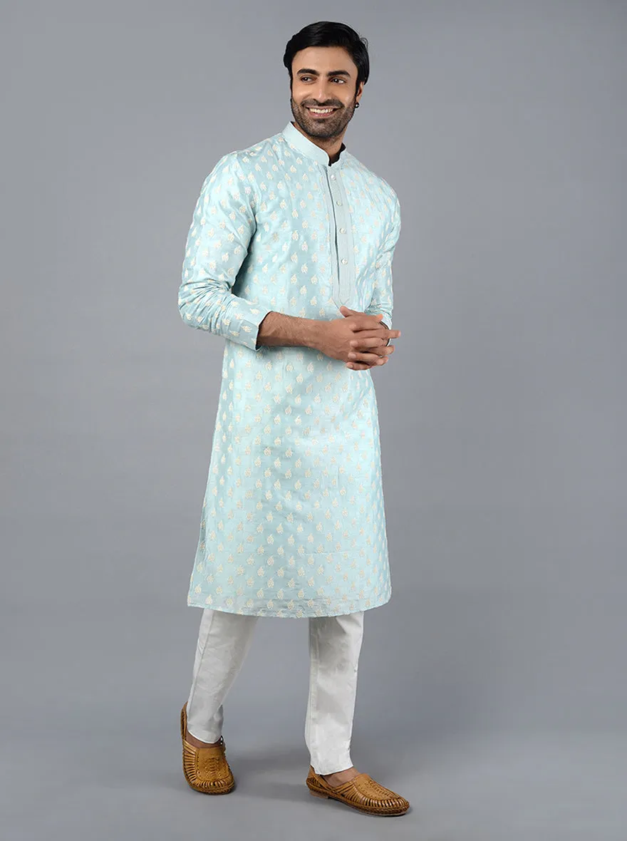 Powder Blue Embroidered Regular Fit Kurta Pajama | Siddhesh Chauhan